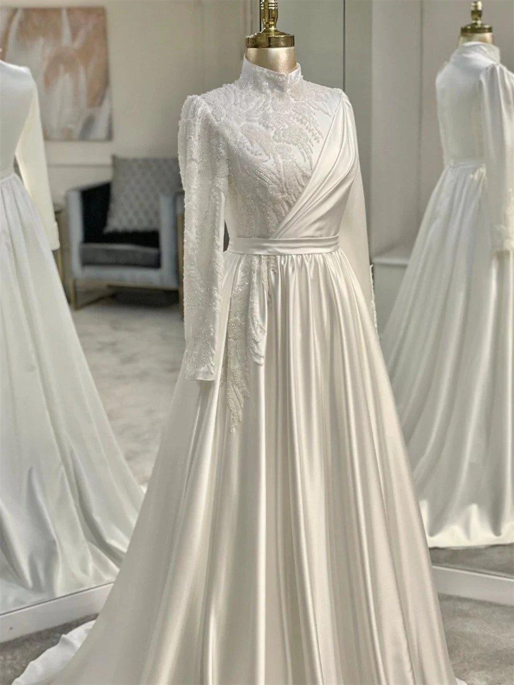 Lara Hijab Evening Dress - Ecru