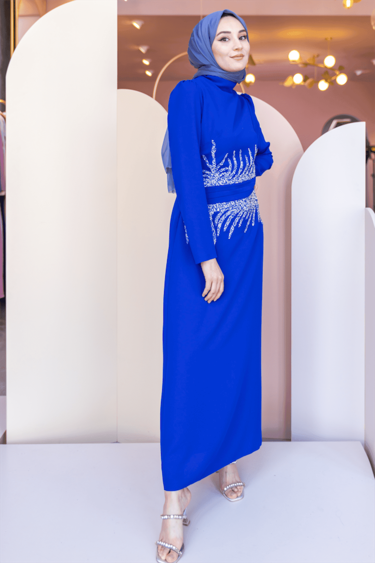 Beste Hijab Evening Dress - Navy Blue