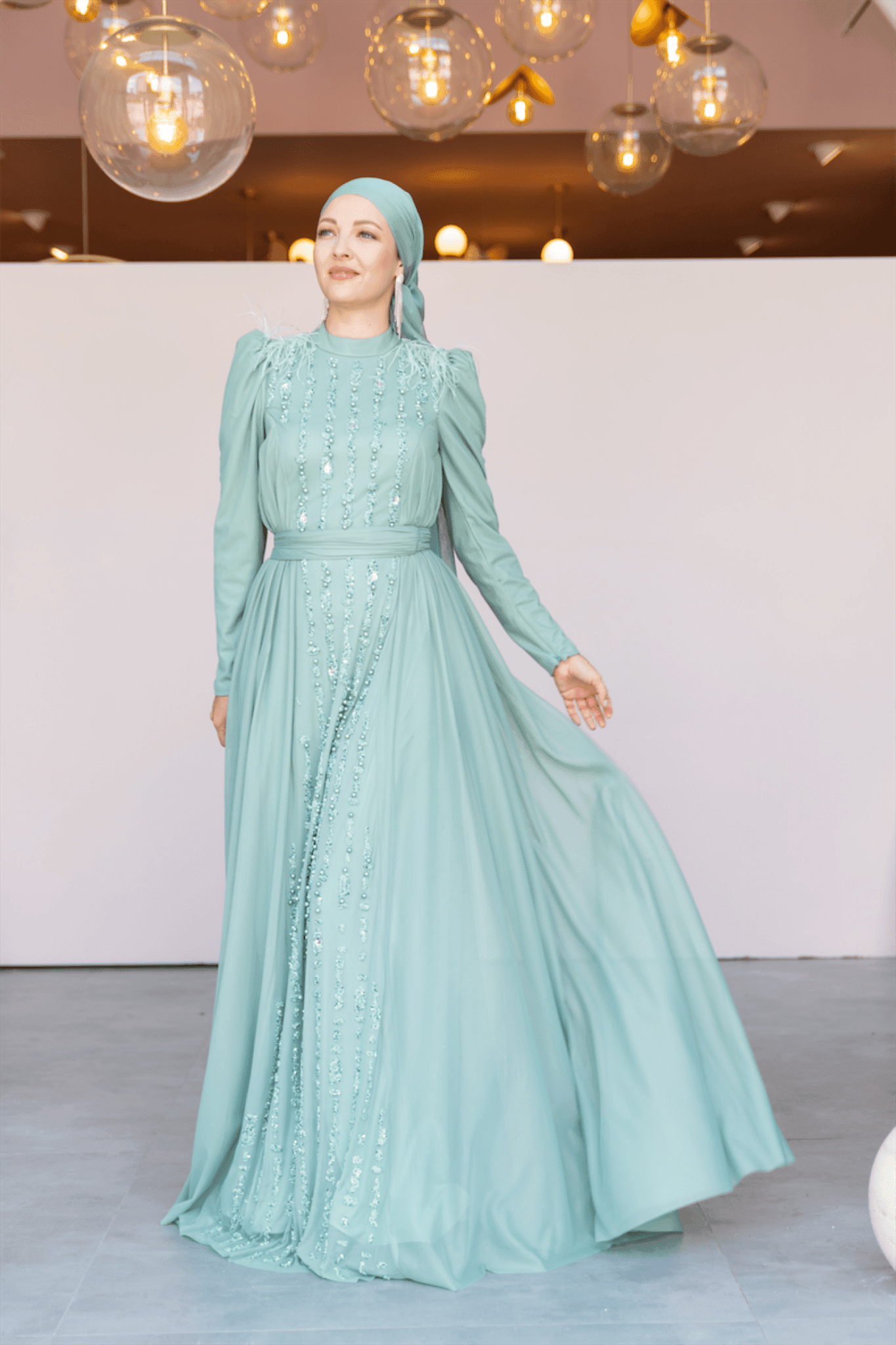 Smile Hijab Evening Dress - Mint