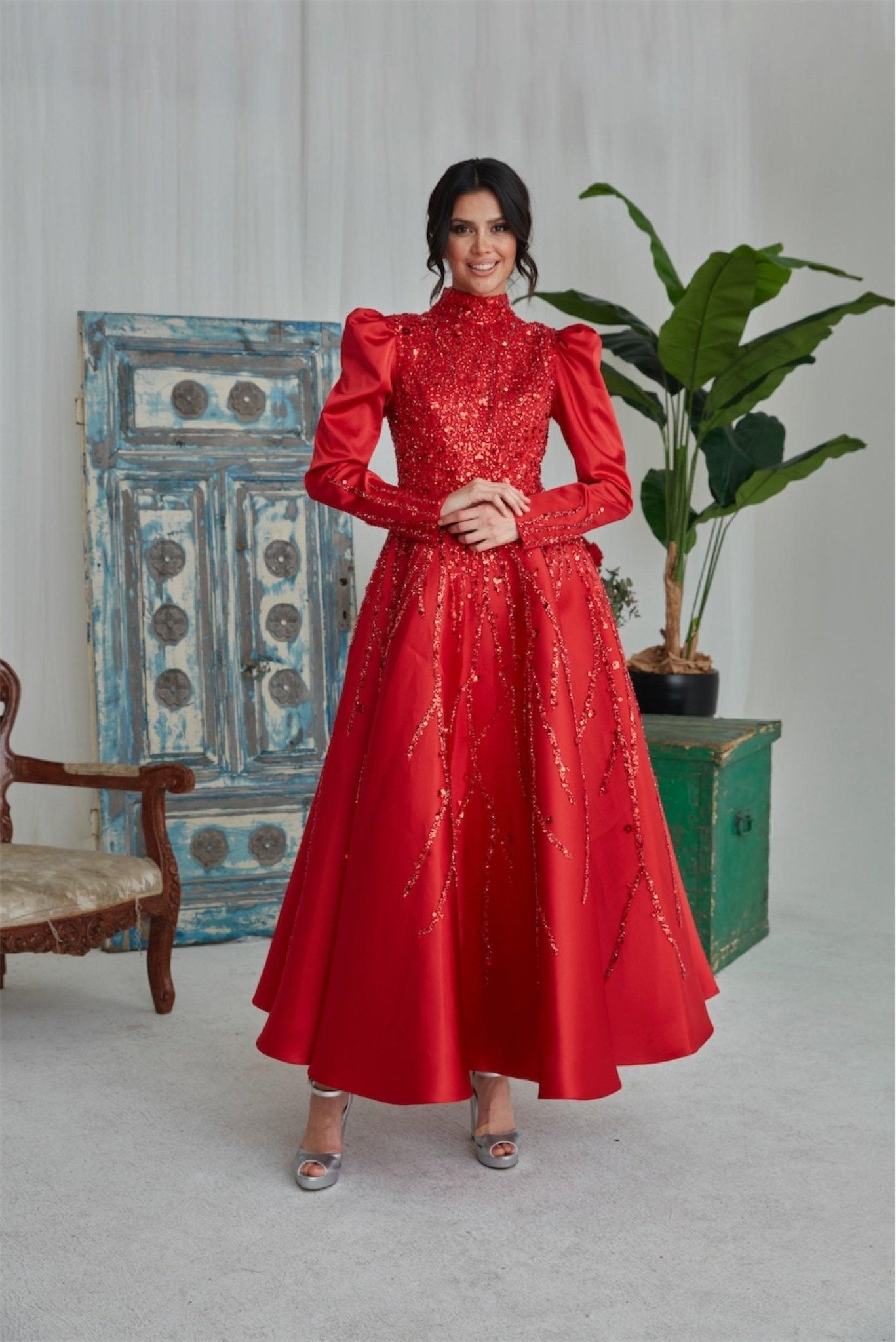 Nadia Hijab Abendkleid – Rot