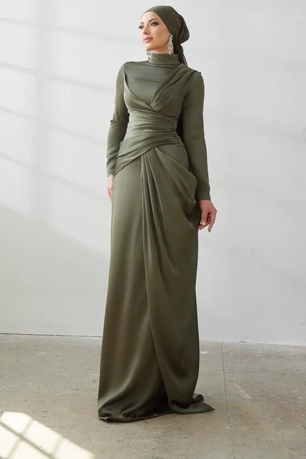 Hercai Hijab Evening Dress - Khaki