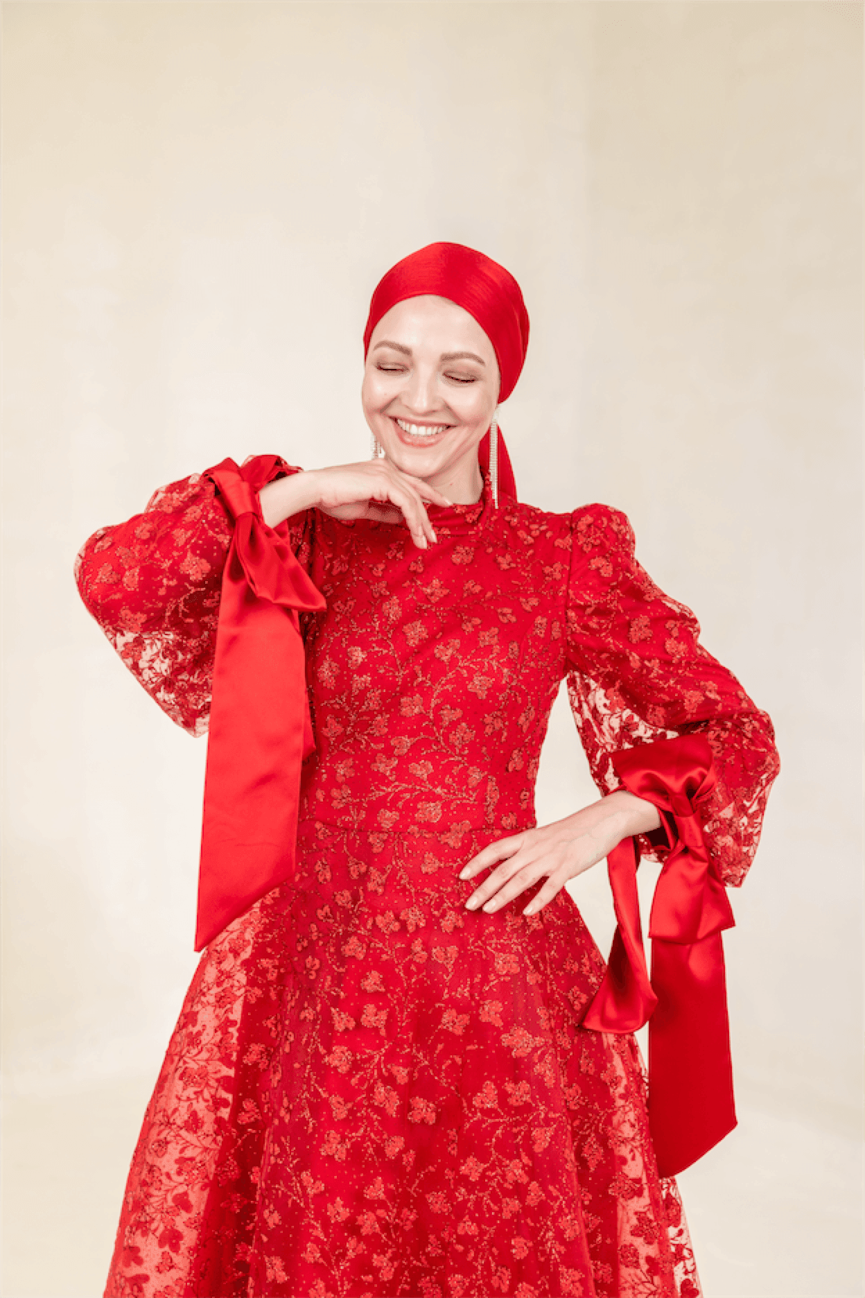 Lucetta Hijab Evening Dress - Red