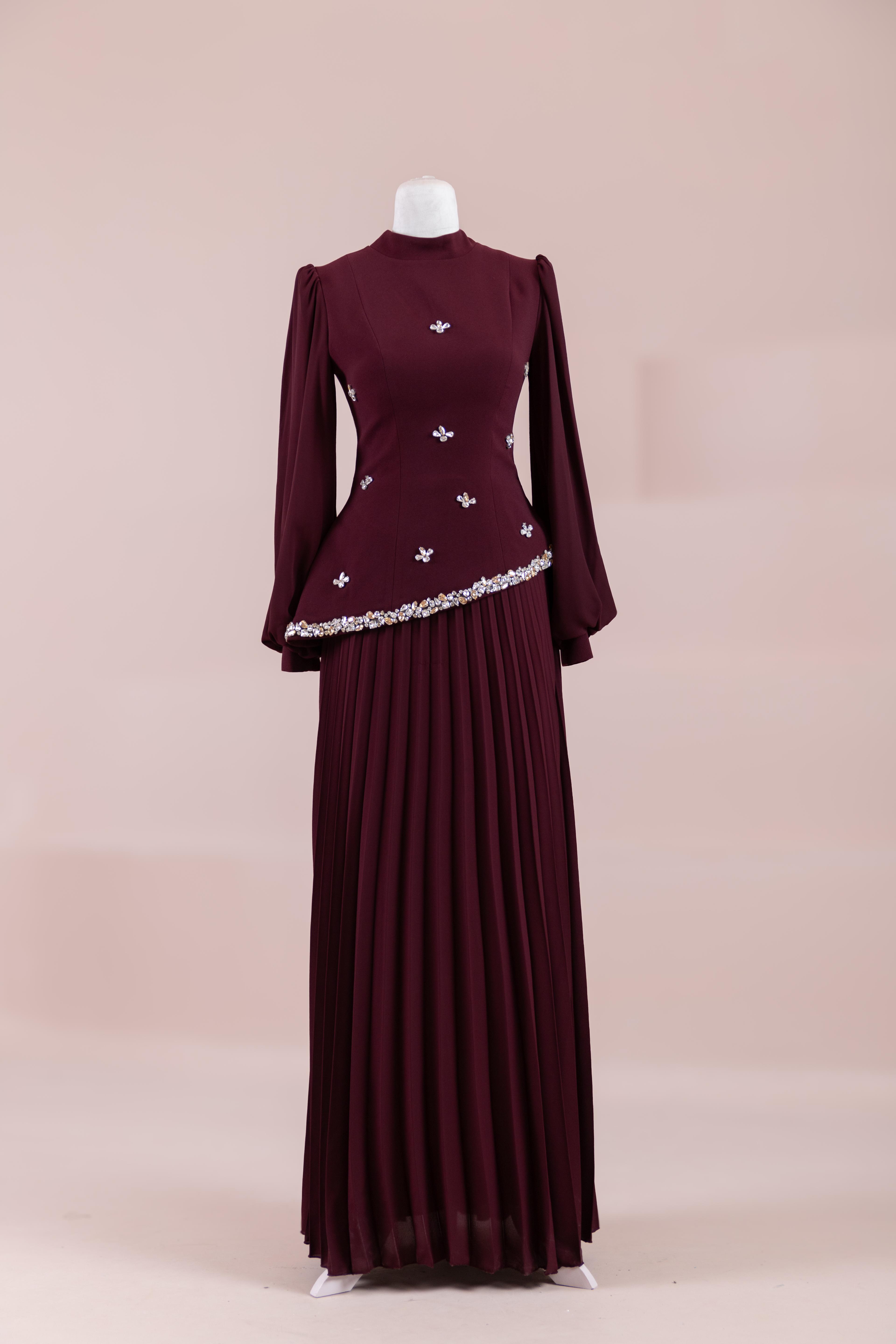 Zela Tesettür Abiye - Burgundy