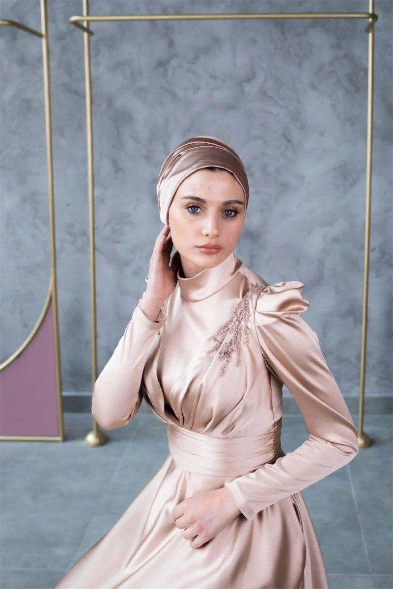 Spring Hijab Evening Dress - Gold
