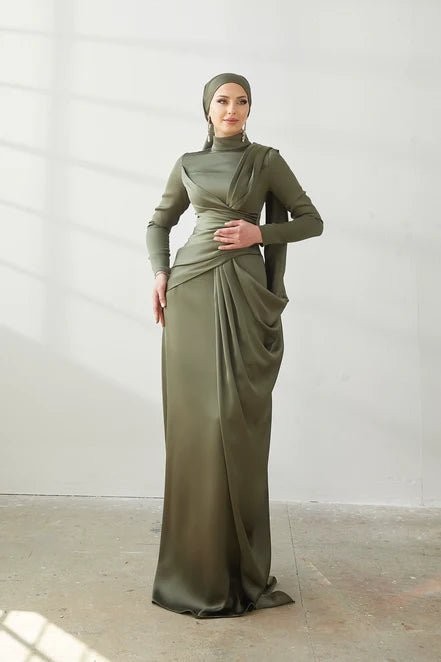 Hercai Hijab Evening Dress - Khaki