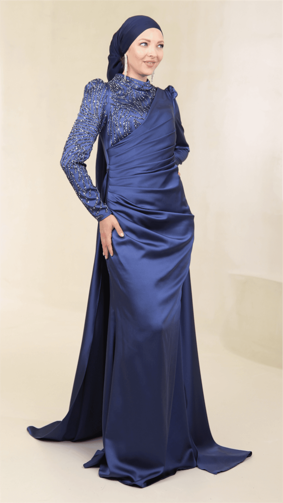 Ester Hijab Evening Dress - Indigo