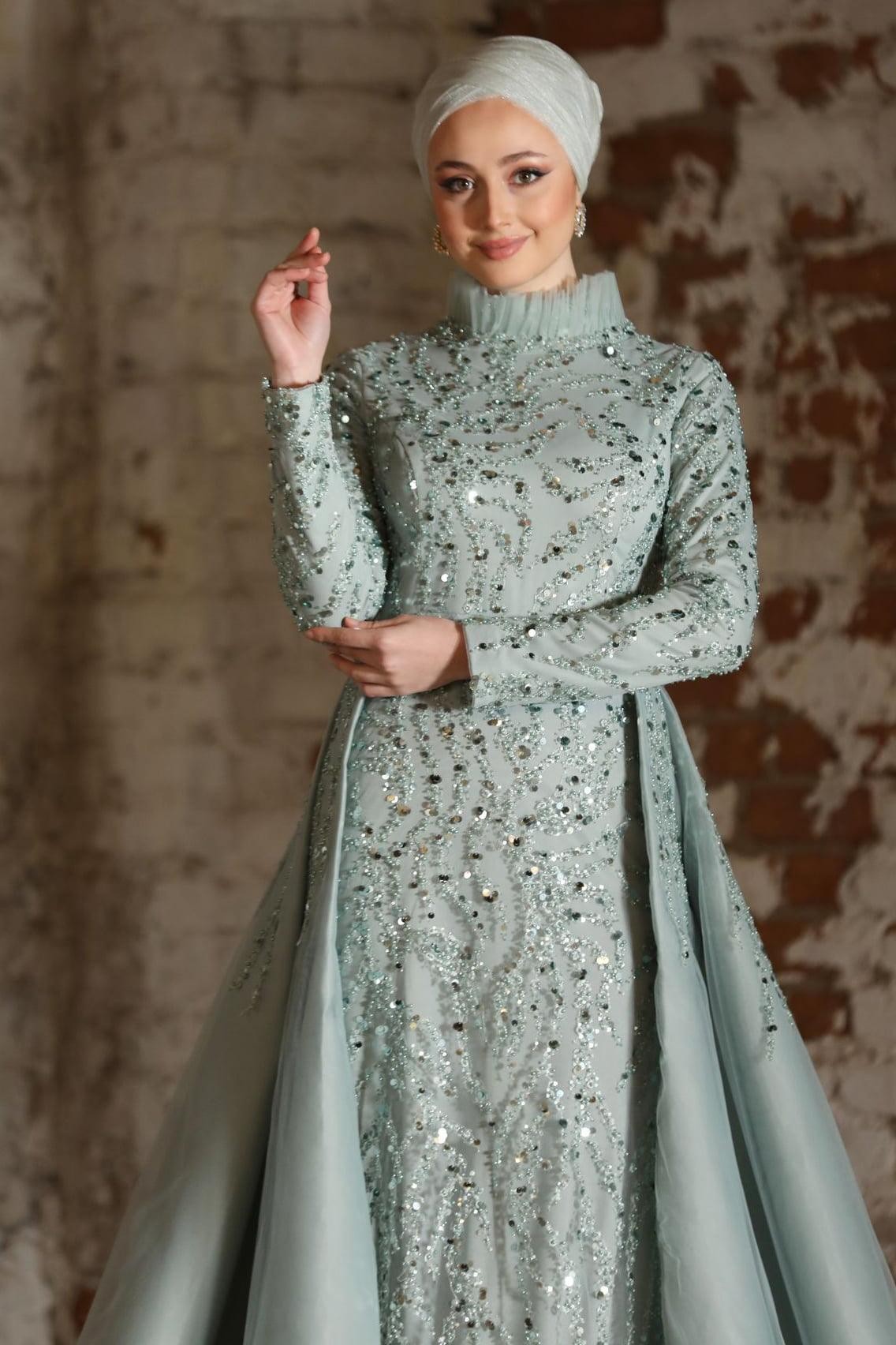 Amaya Hijab Evening Dress - Mint