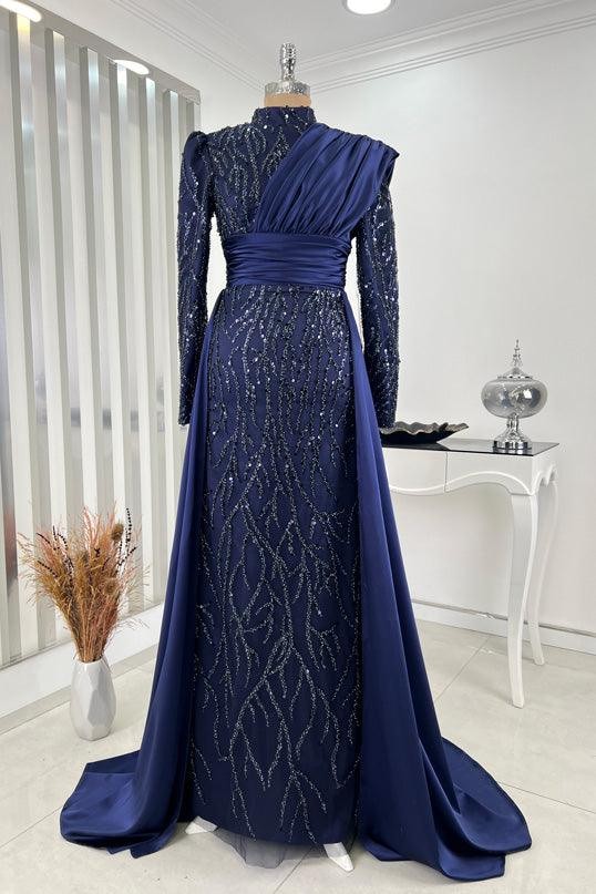 Belinay Hijab Evening Dress - Navy Blue
