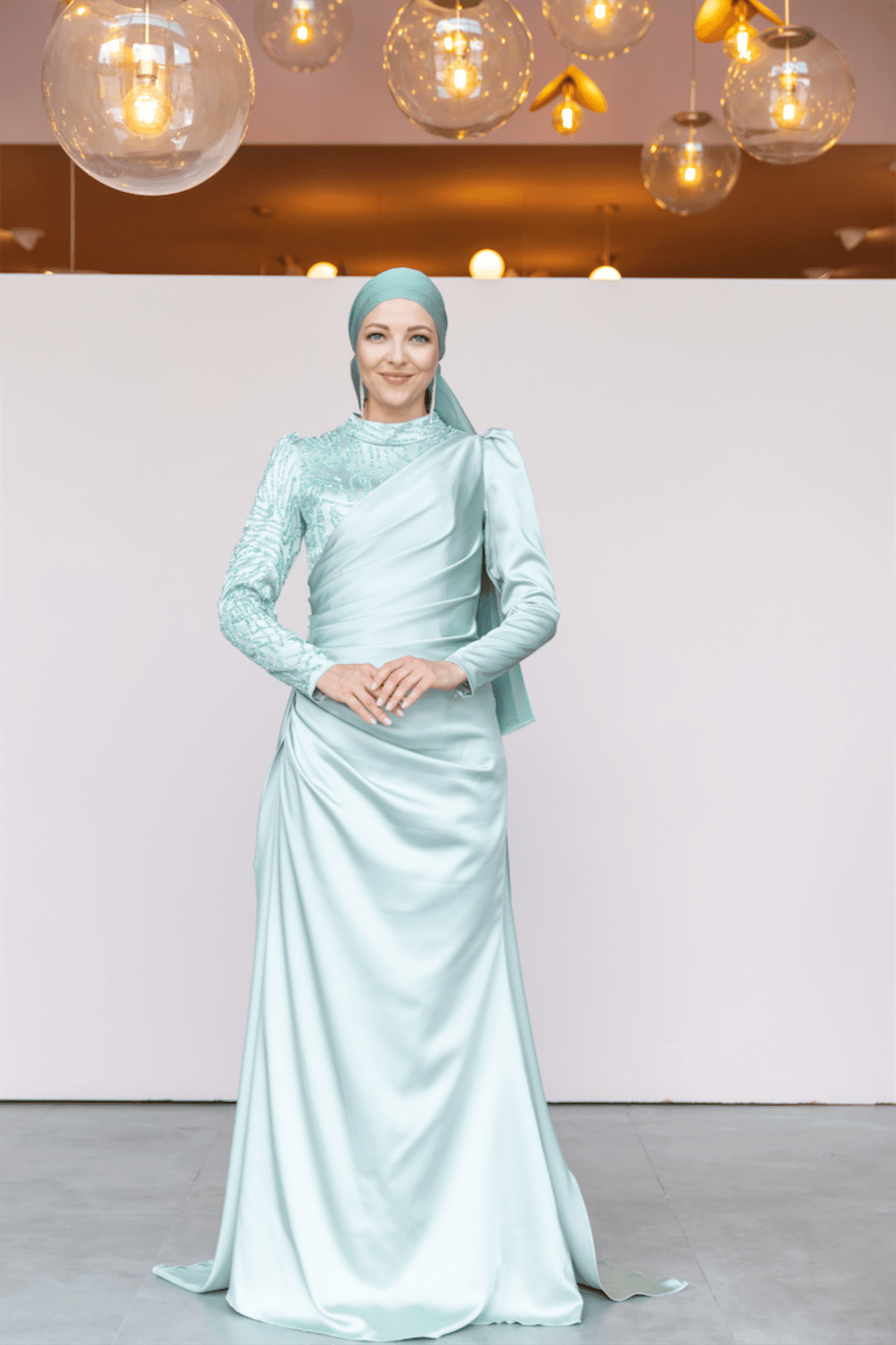 Ester Hijab Evening Dress - Water Green