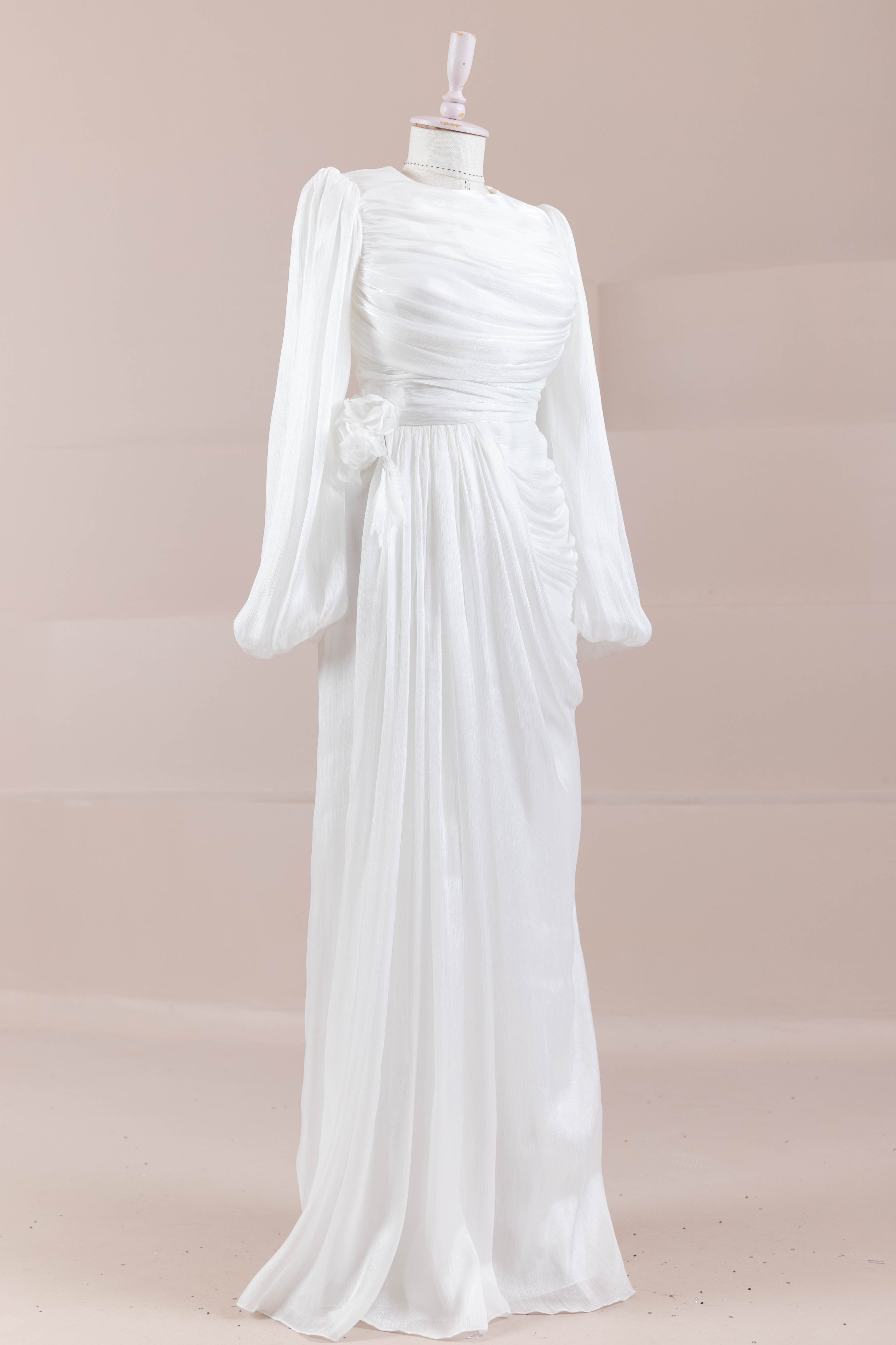 Çiçekli Lotus Tesettür Abiye - White