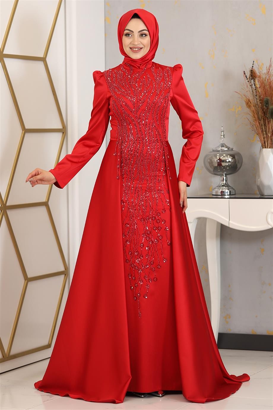 Damla Hijab Abendkleid Rot