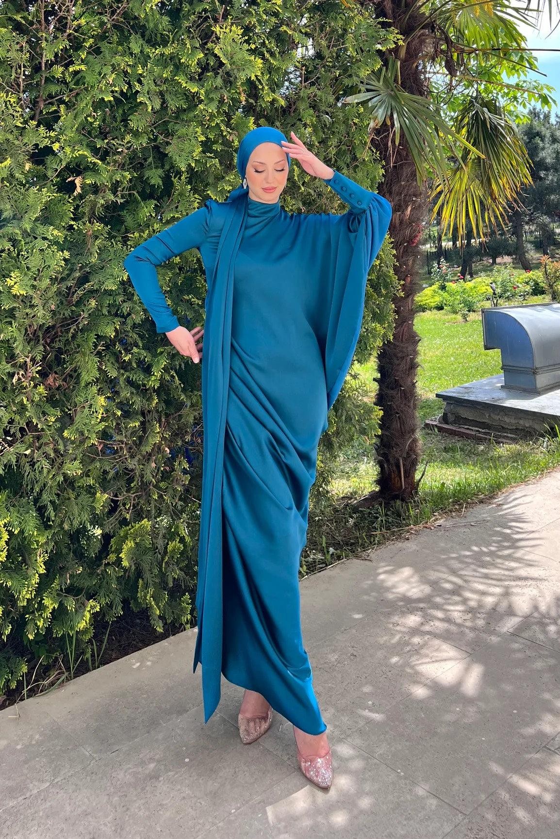 Almira Hijab Evening Dress - Petrol