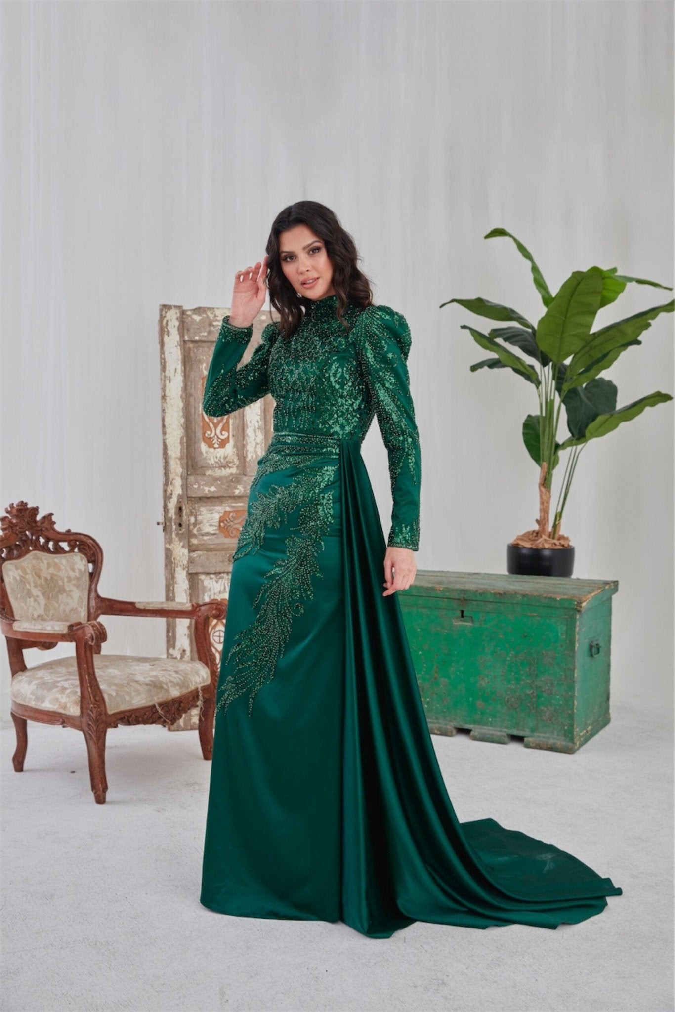Darla Hijab Evening Dress - Emerald