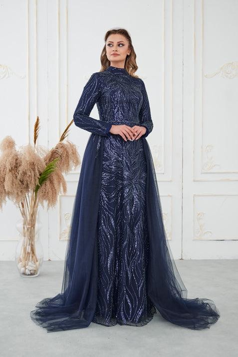 Liva Hijab Evening Dress - Navy Blue