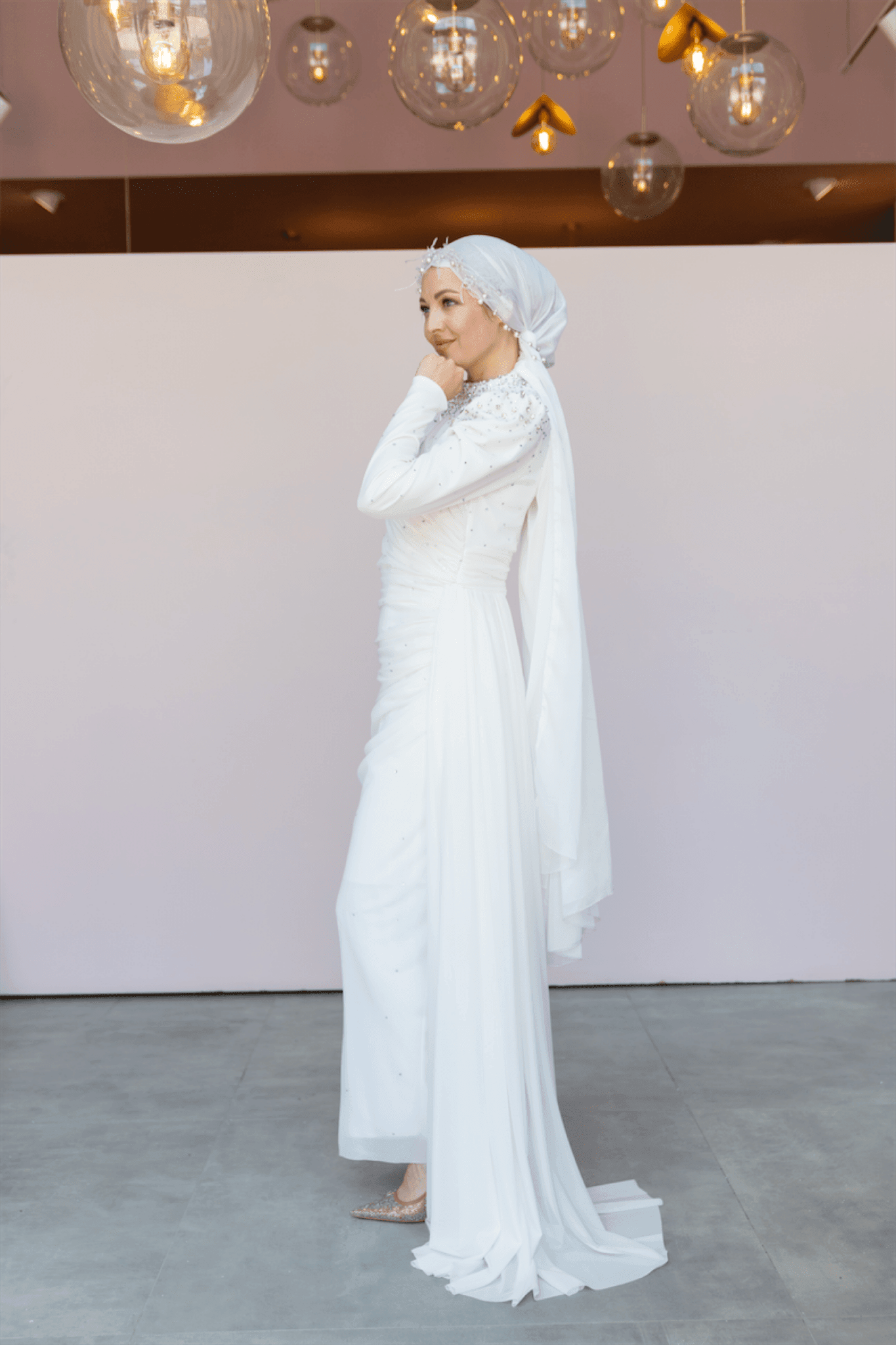 Stoneart Hijab Evening Dress - Ecru