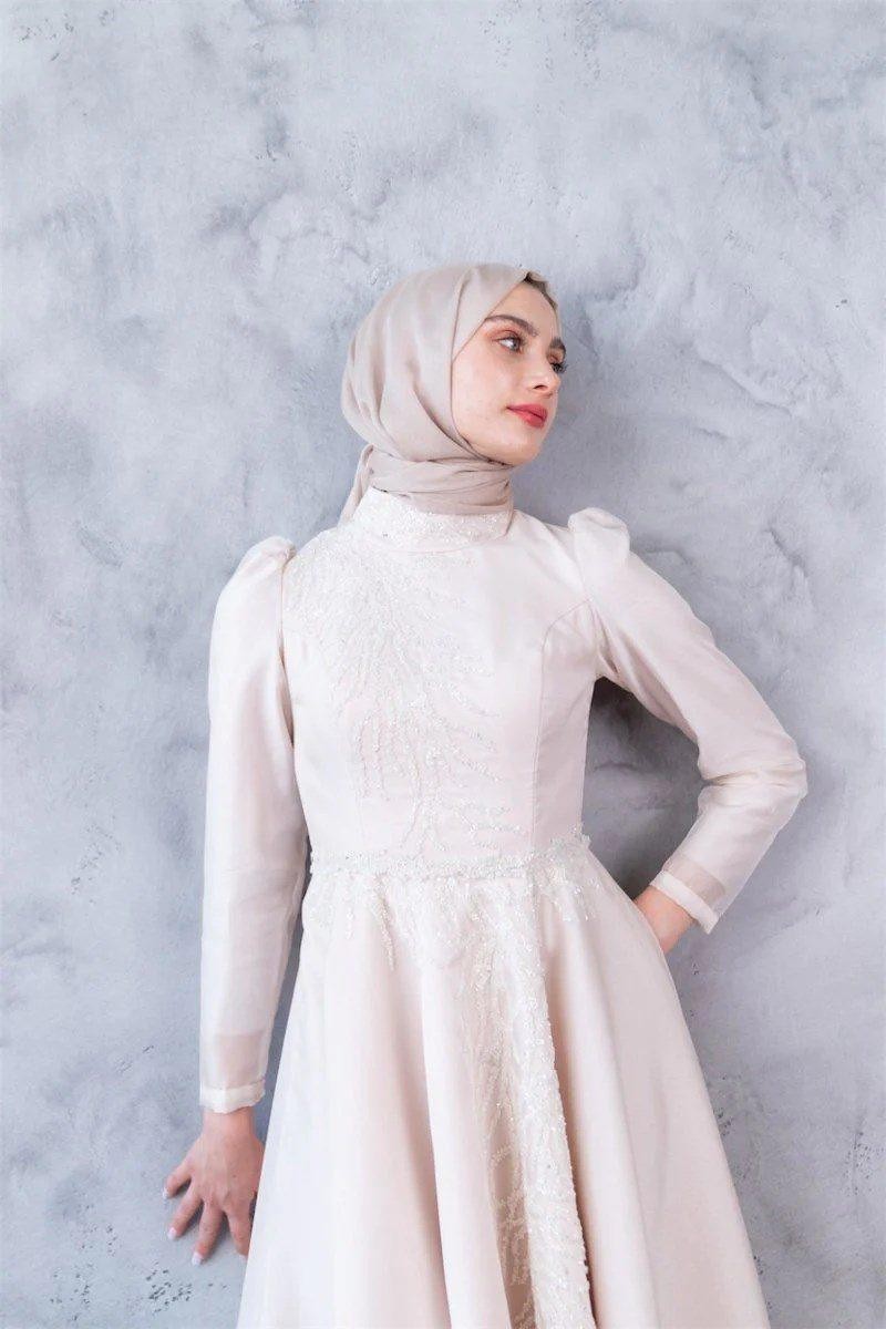 Mimoza Hijab Evening Dress - Cream