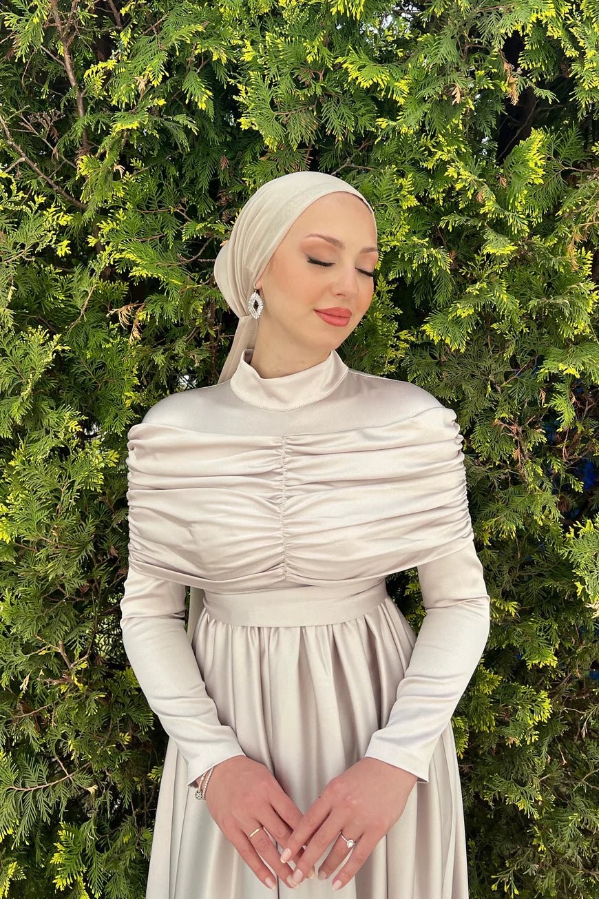 Hüma Hijab Evening Dress - Stone