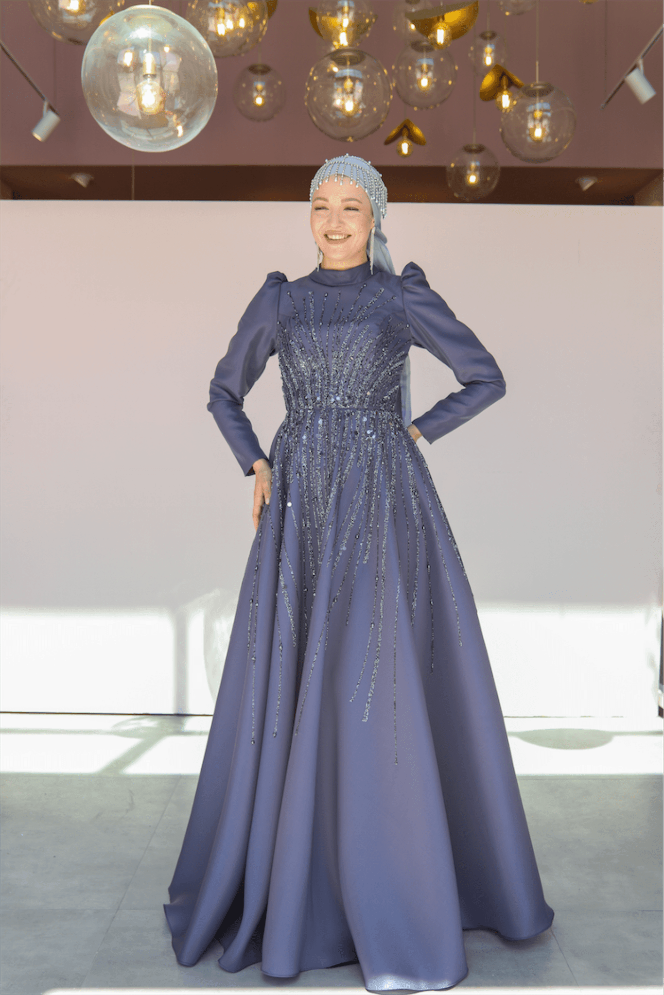 Şura Hijab Evening Dress - Anthracite