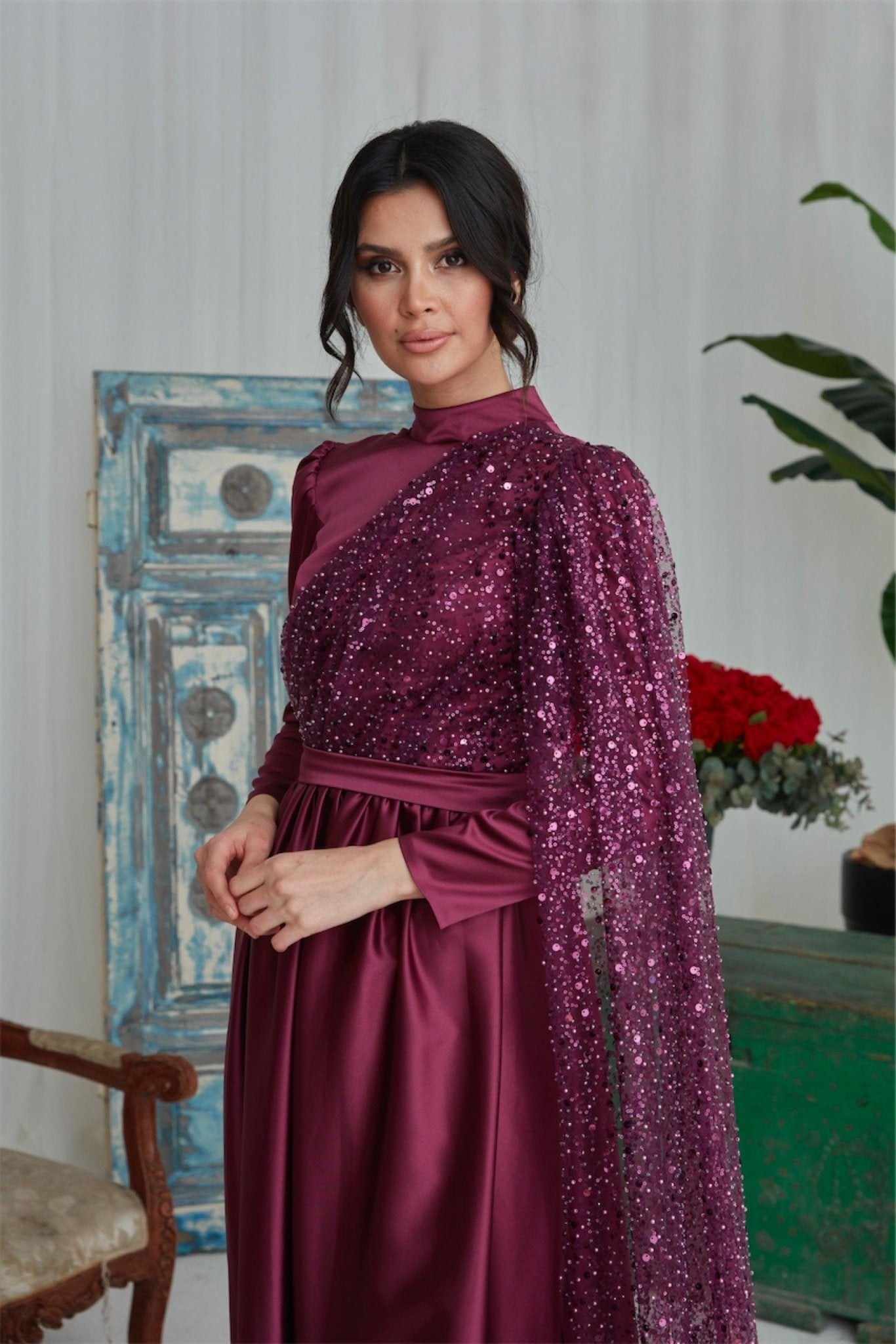 Estel Hijab Evening Dress - Powder