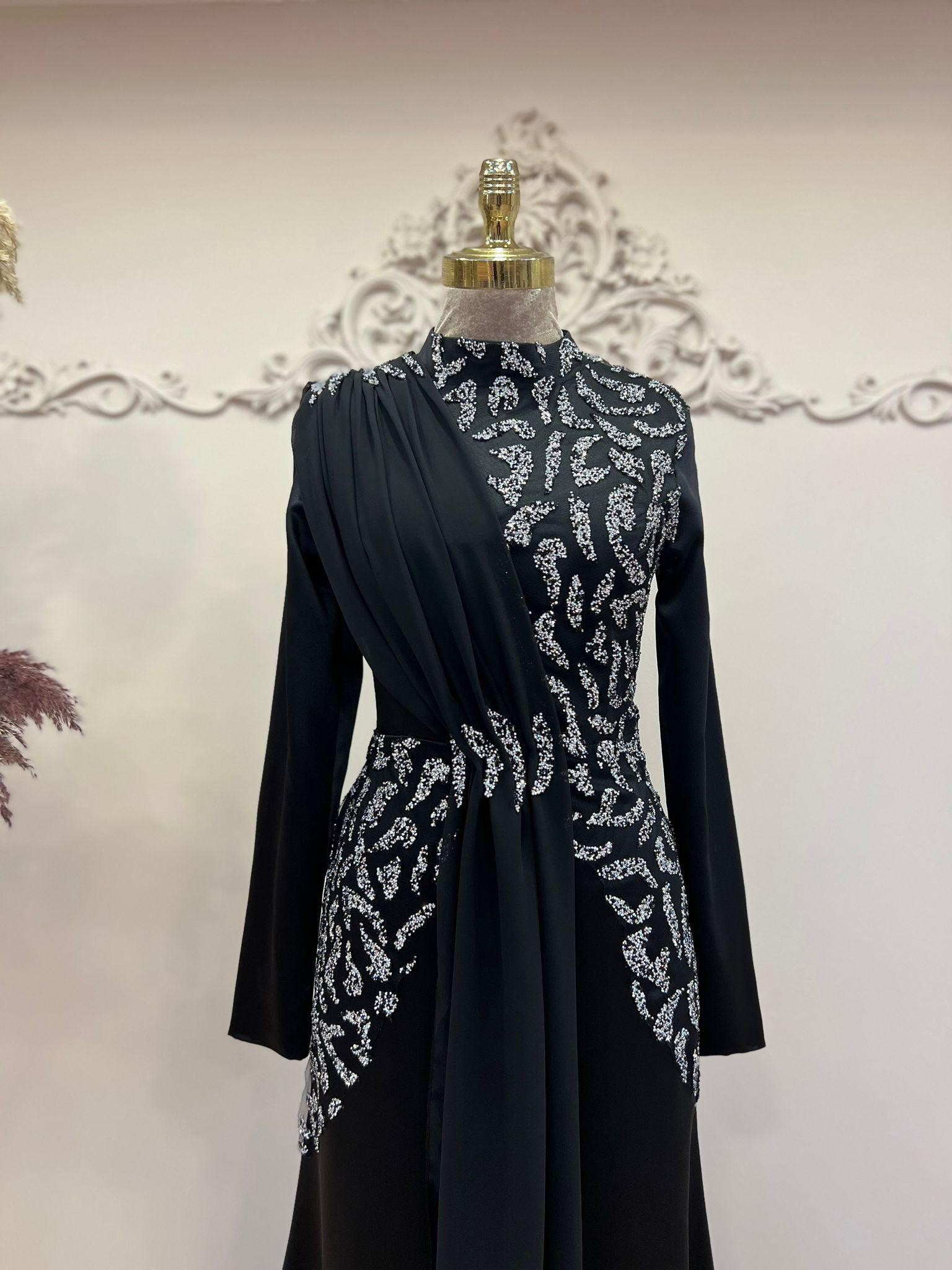 Miray Hijab Evening Dress - Black