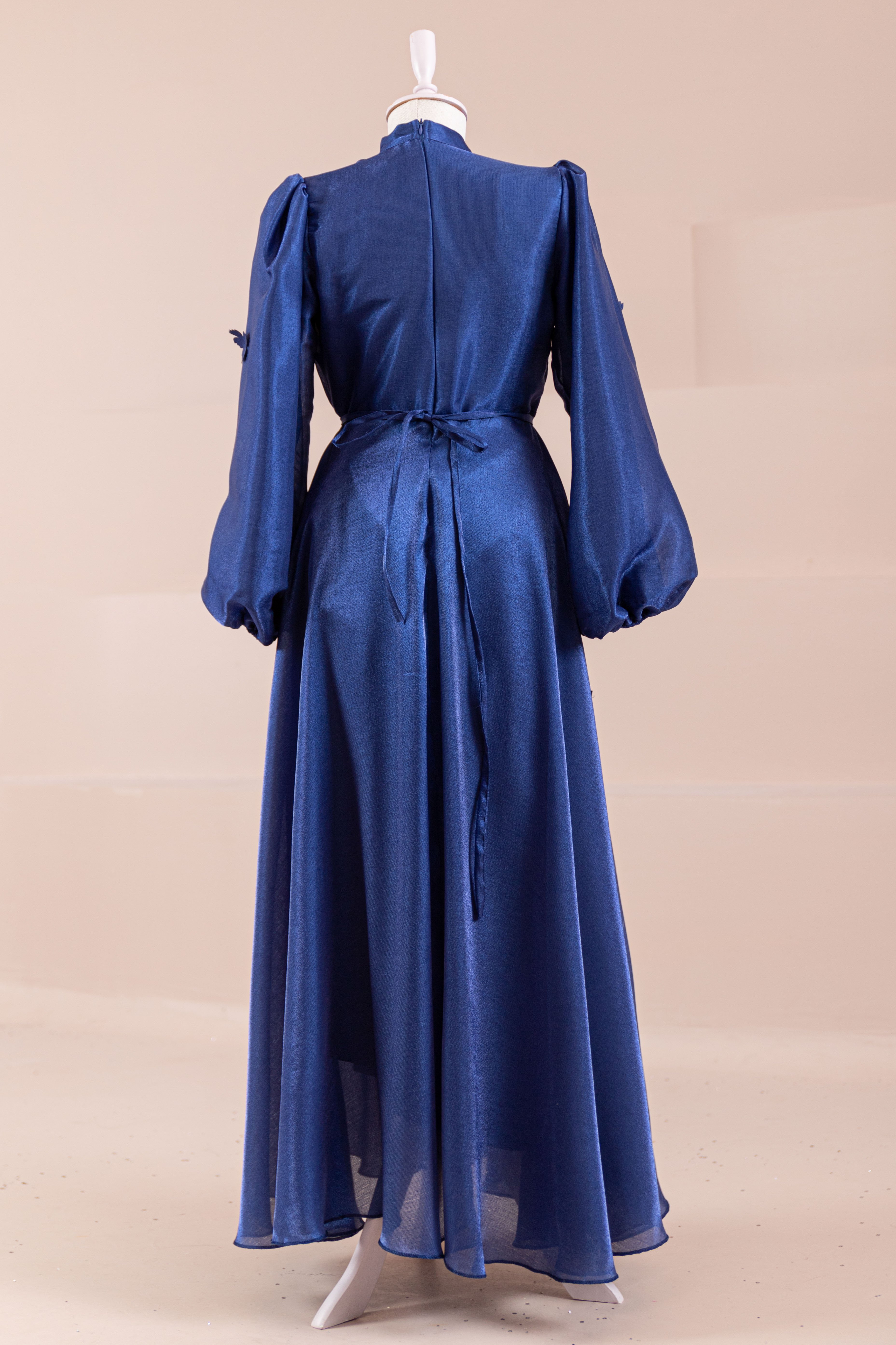 Flowers Tesettür Abiye - Navy Blue