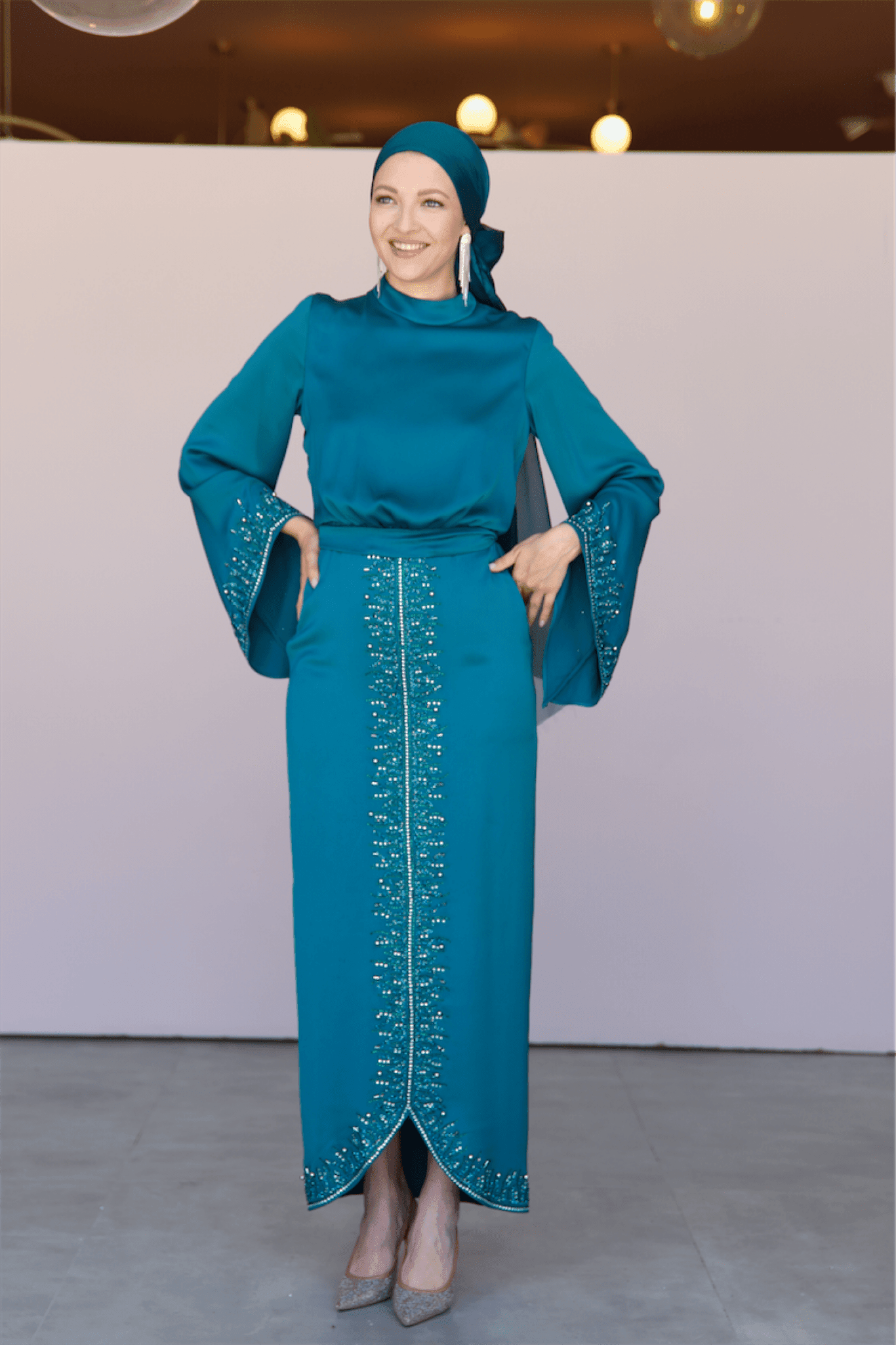 Thai Hijab Evening Dress - Petrol