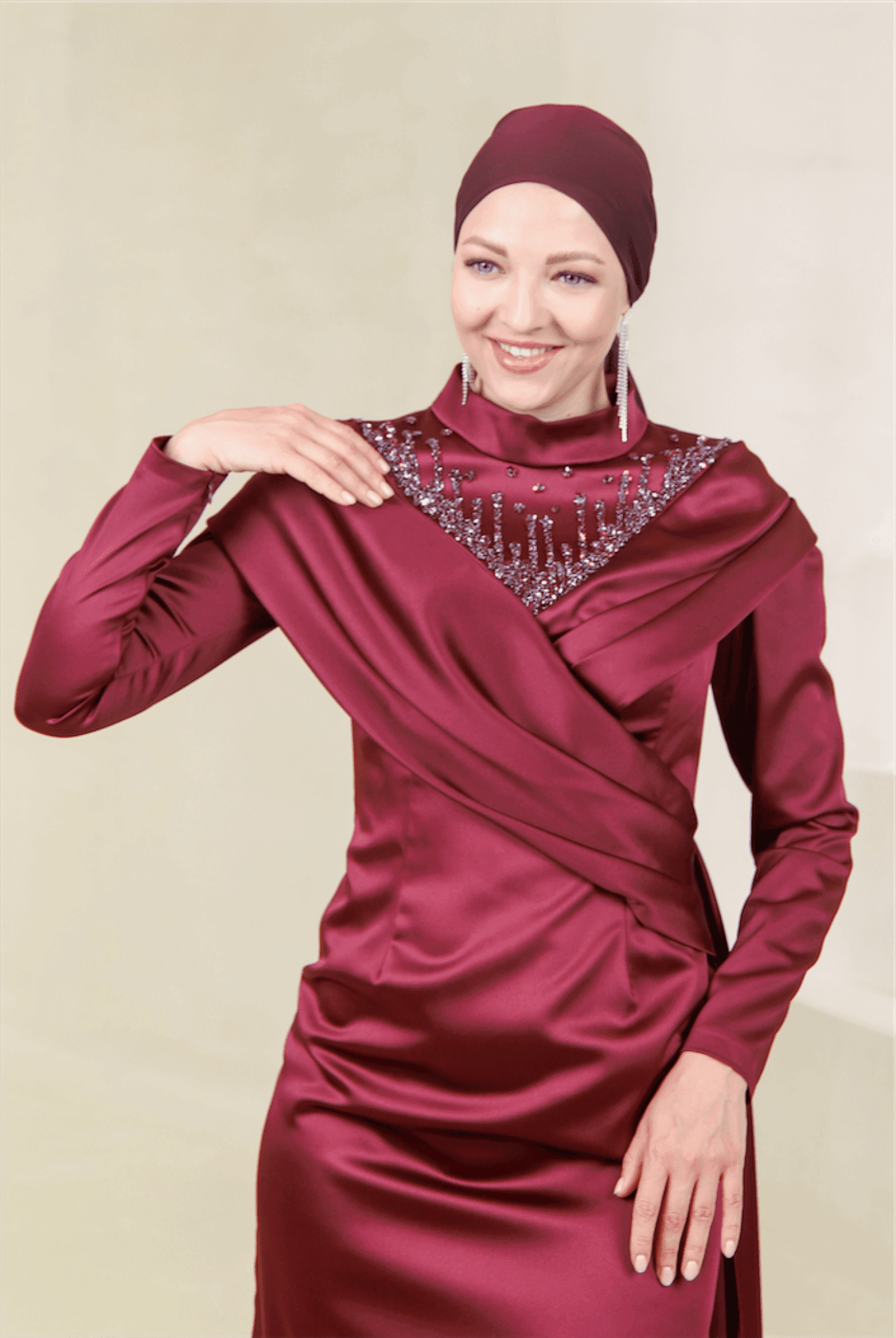 Glorinda Hijab Evening Dress - Claret Red