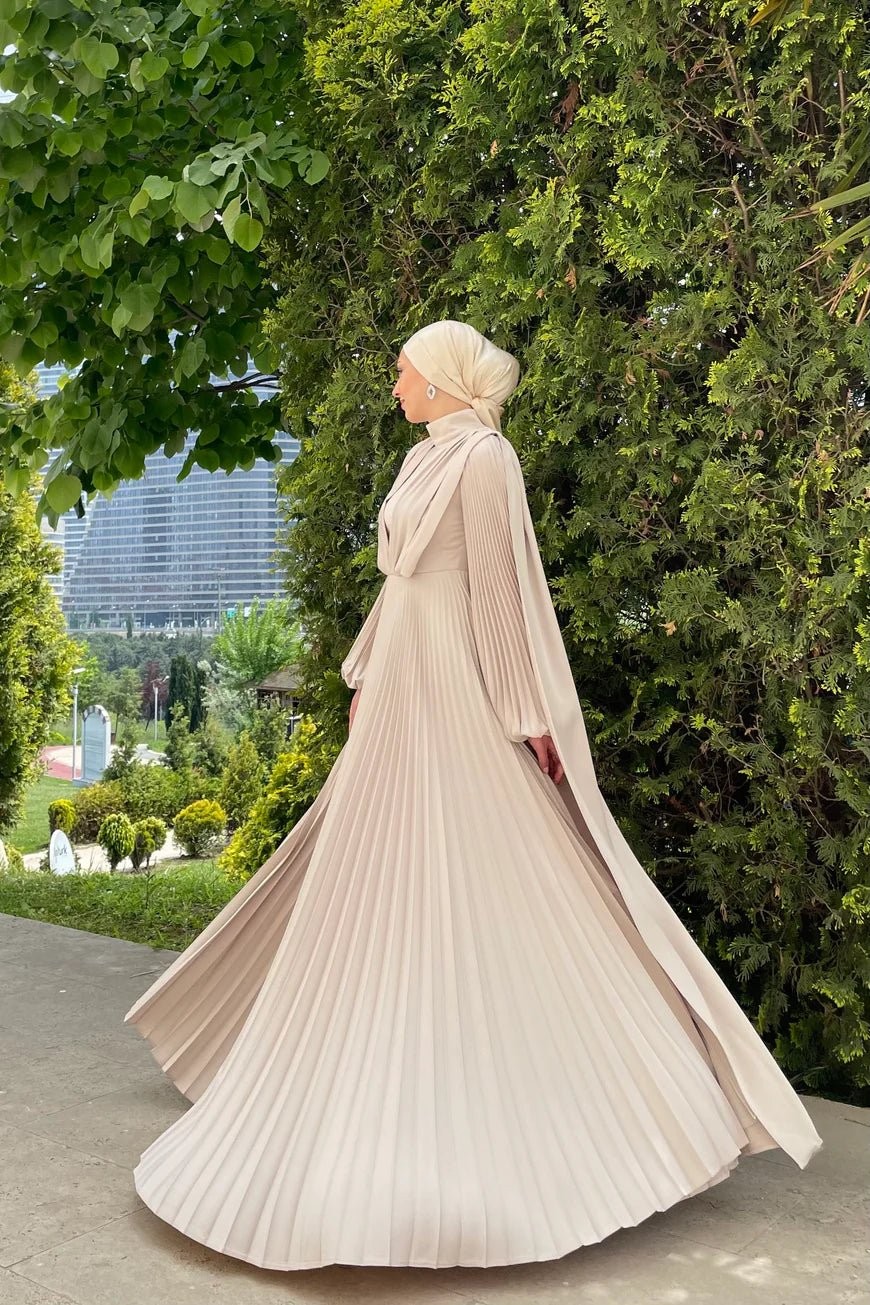 Lilya Hijab Evening Dress - Cream - Creme