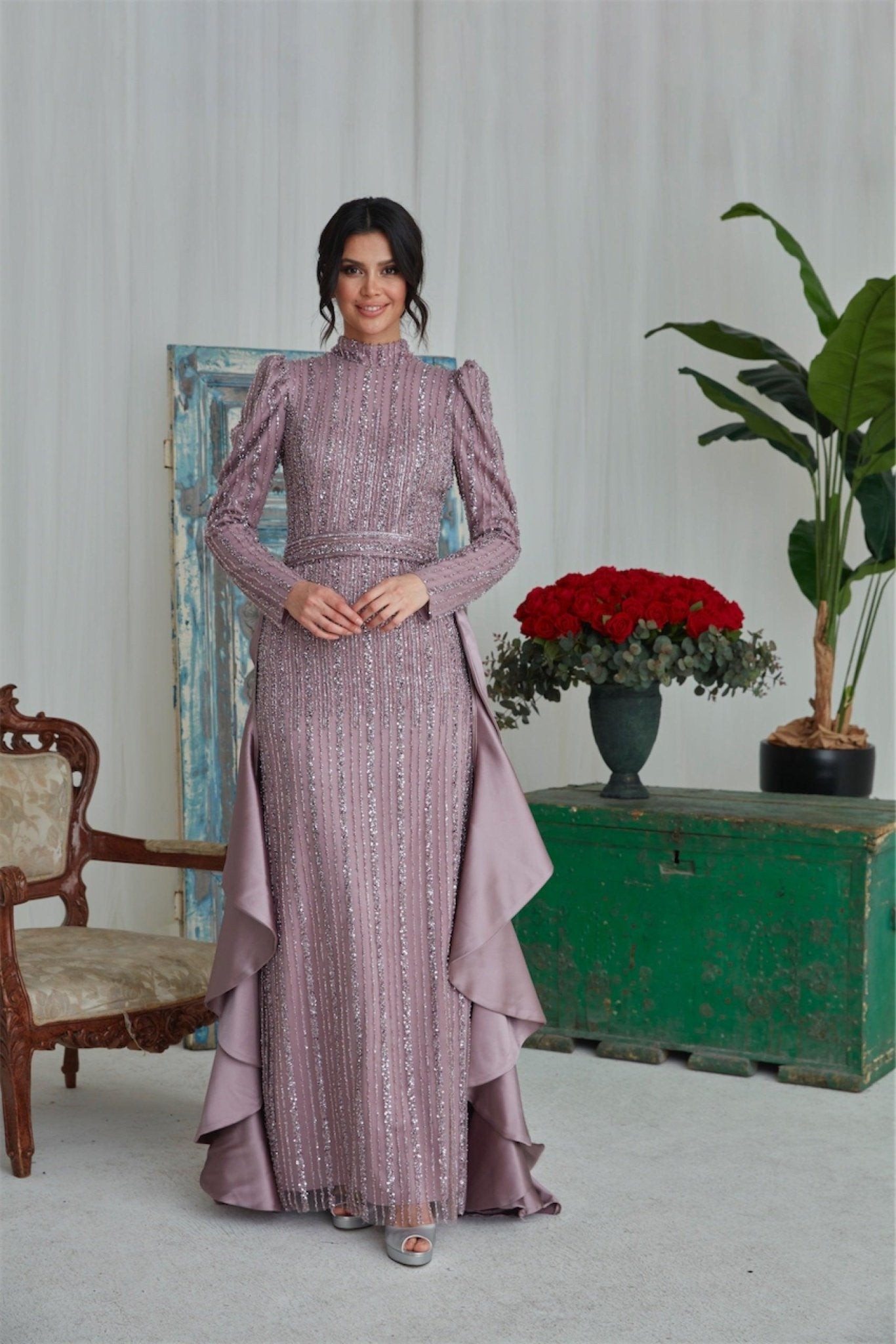 Karin Hijab Evening Dress - Powder