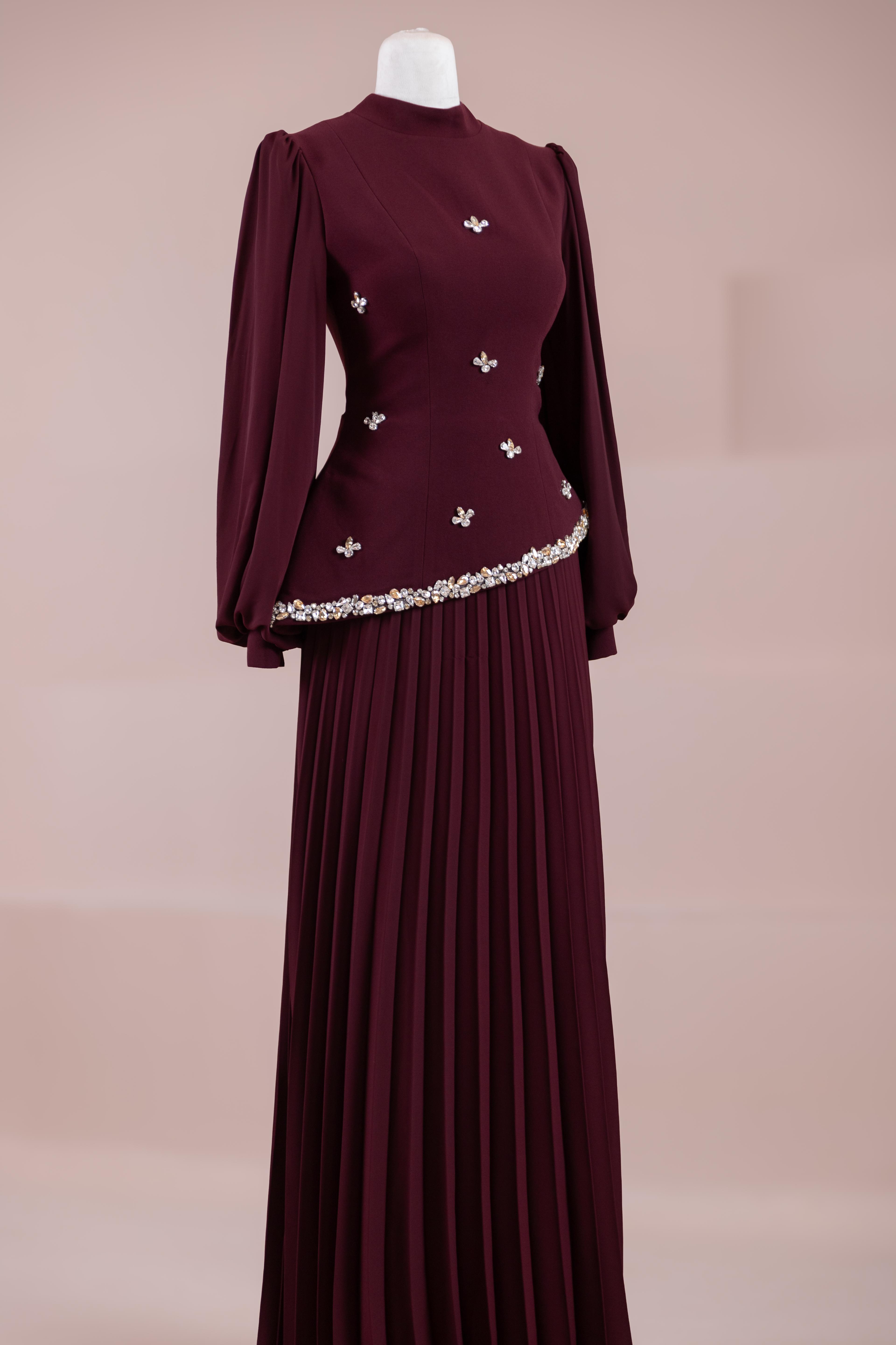 Zela Tesettür Abiye - Burgundy