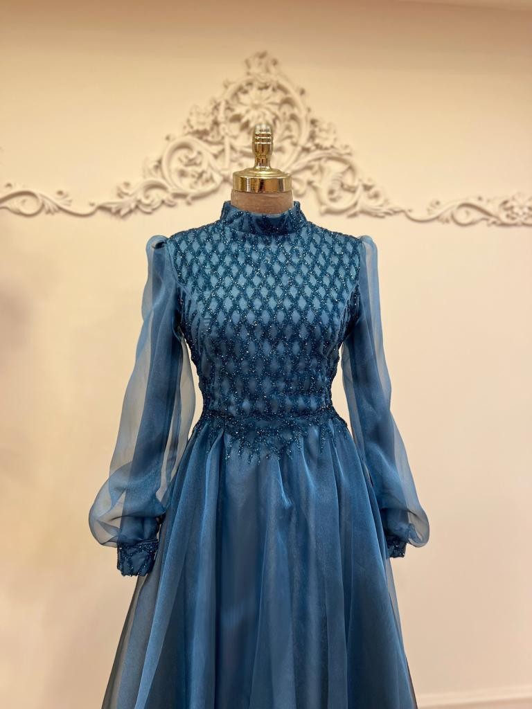 Armor Hijab Evening Dress - Blue