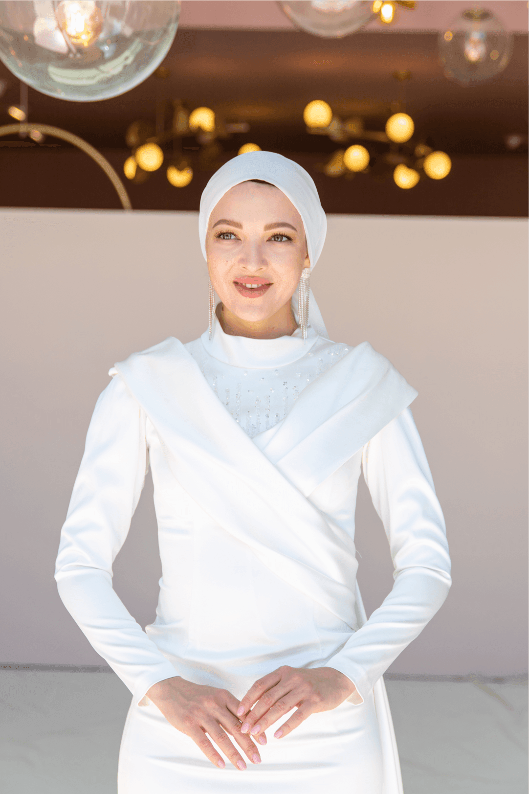 Glorinda Hijab Evening Dress - White