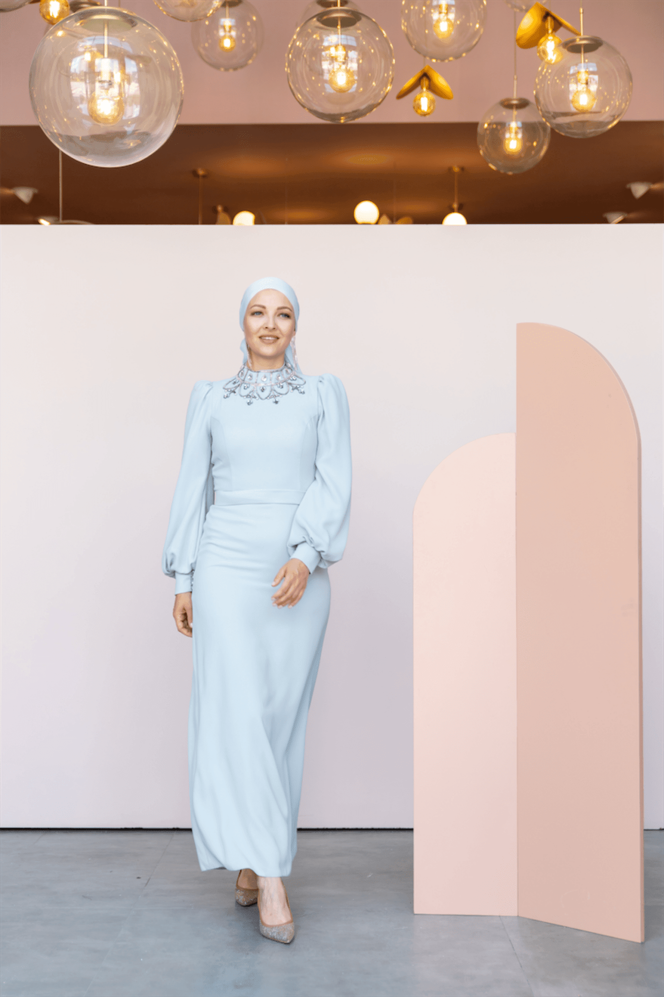 Taçmahal Hijab Evening Dress - Blue