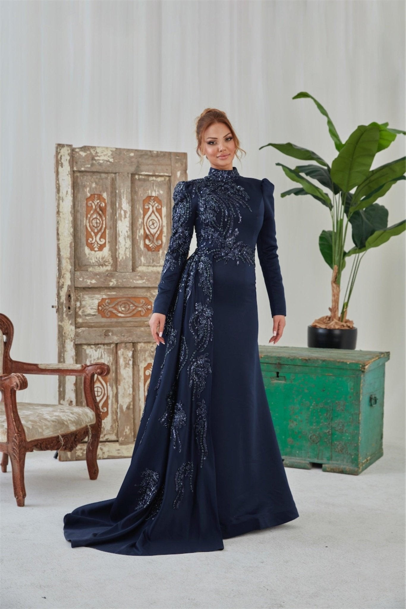 Birşah Hijab-Abendkleid – Marineblau