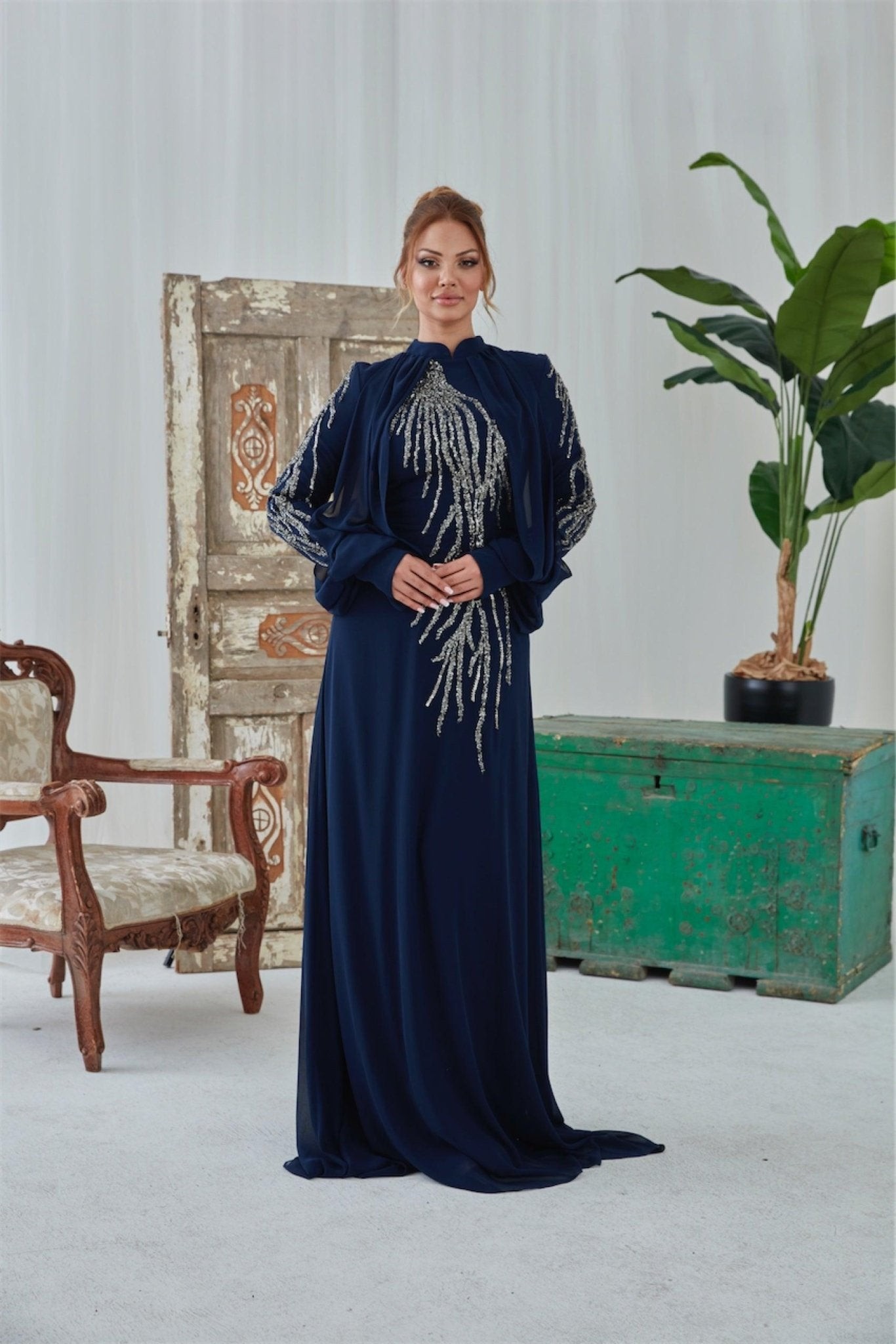 Nalan Hijab Abendkleid – Marineblau
