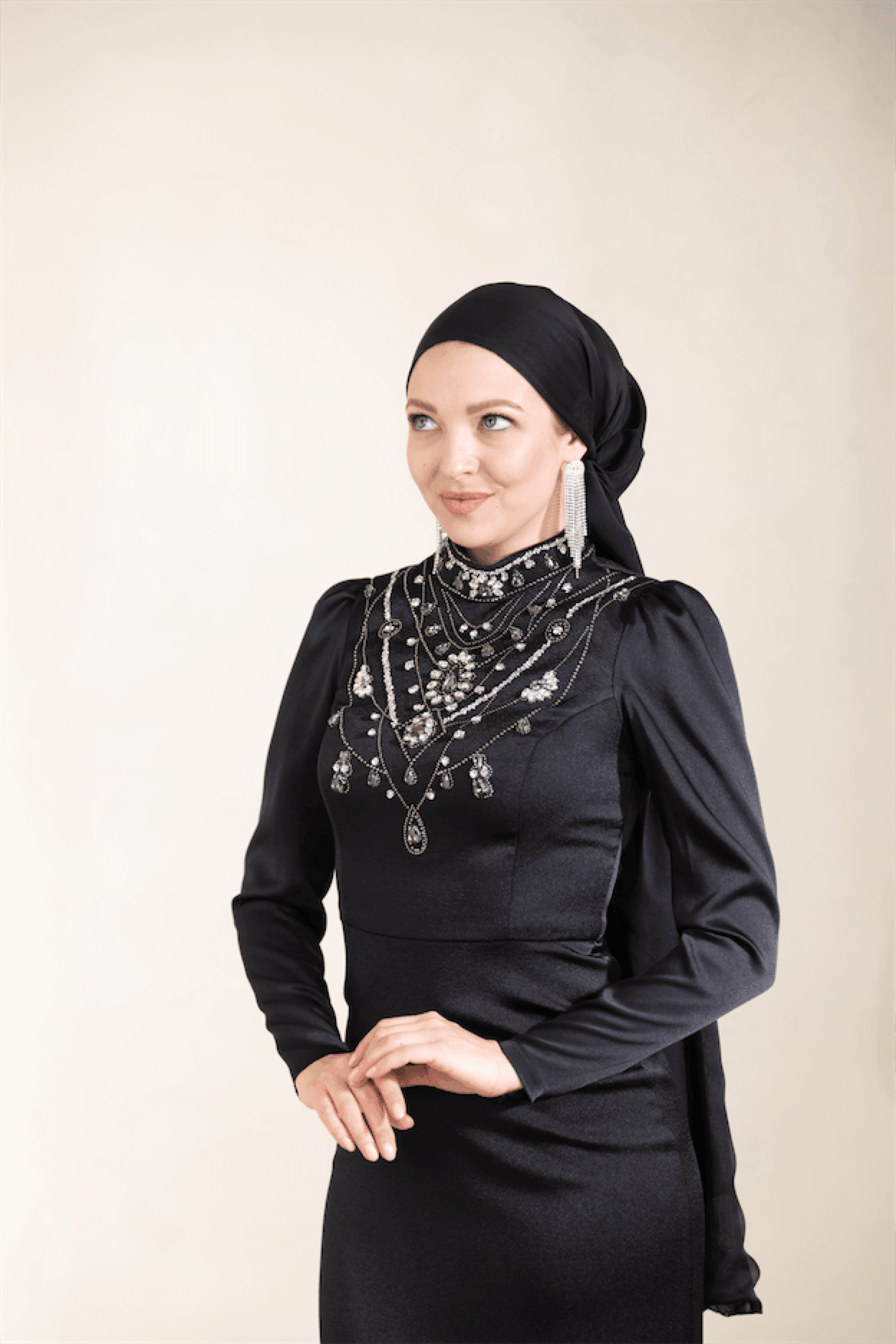 Irene Hijab Evening Dress - Black