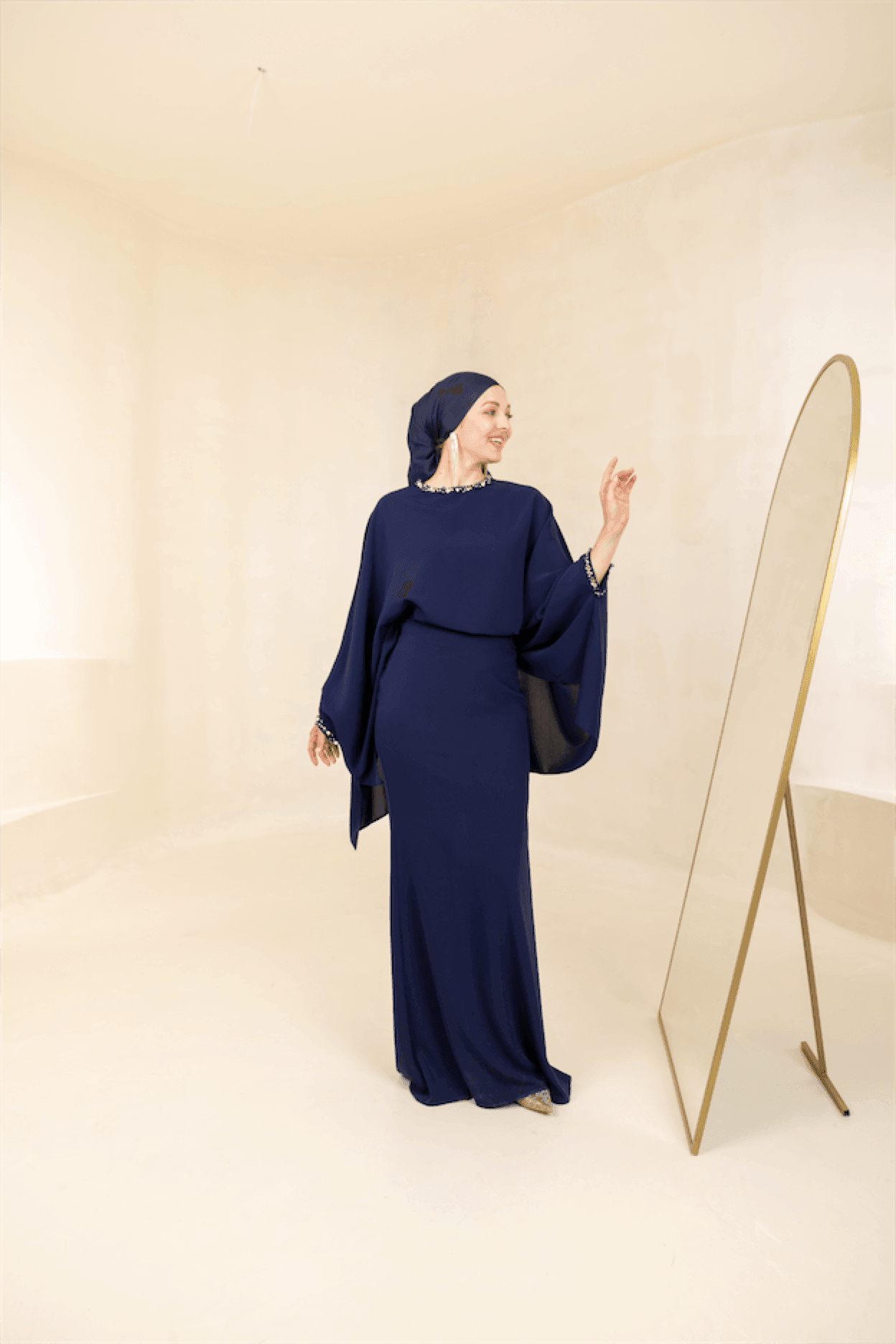 Eveline Hijab Evening Dress - Navy Blue