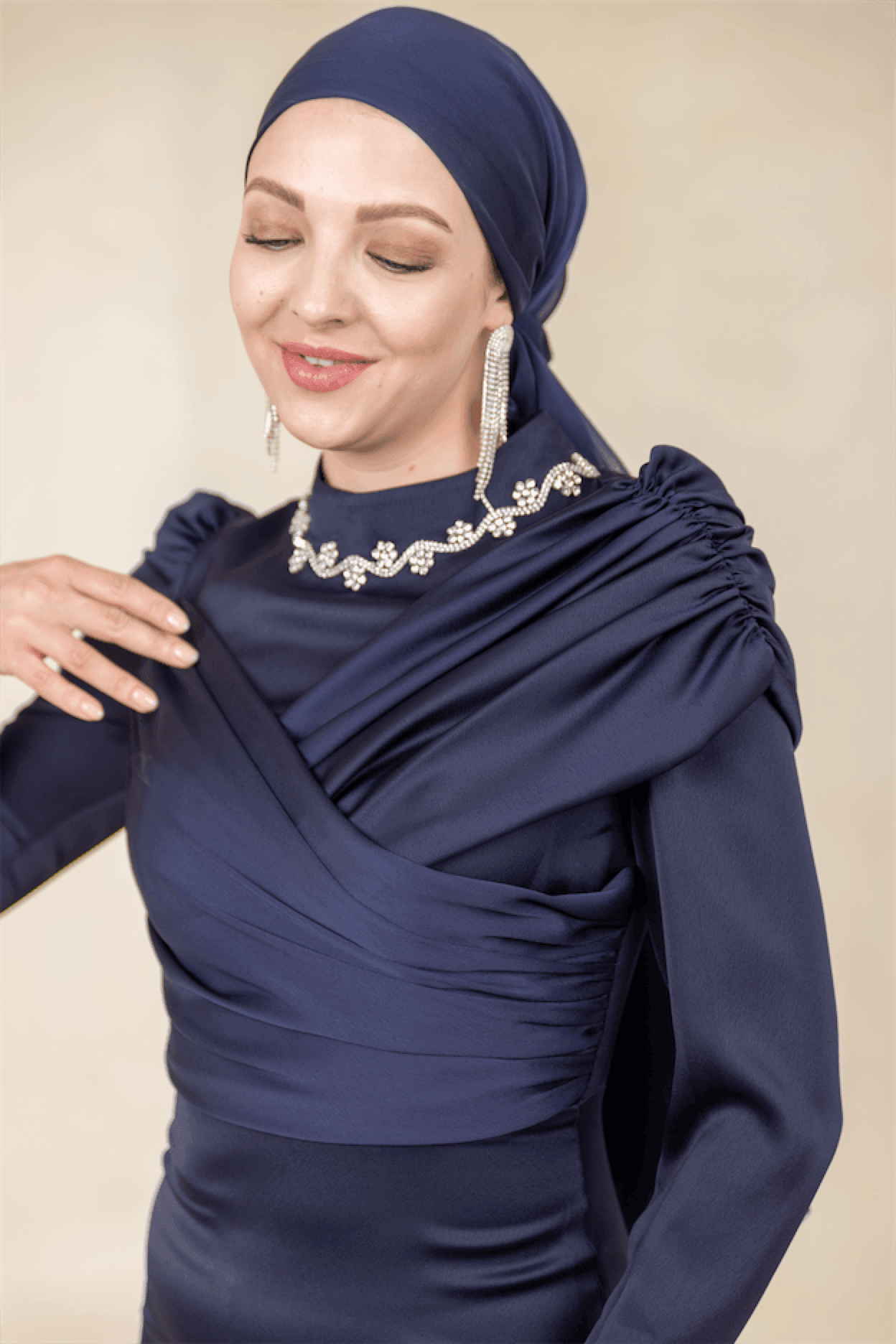 Esperanza Hijab Evening Dress - Navy Blue