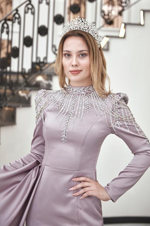 Zehra Hijab Evening Dress - Powder