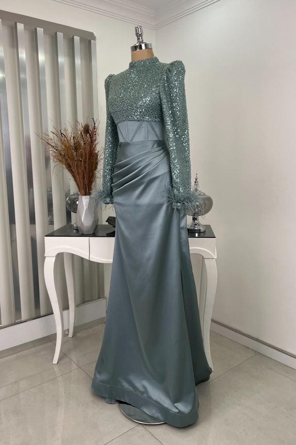 Sahra Hijab Evening Dress - Mint