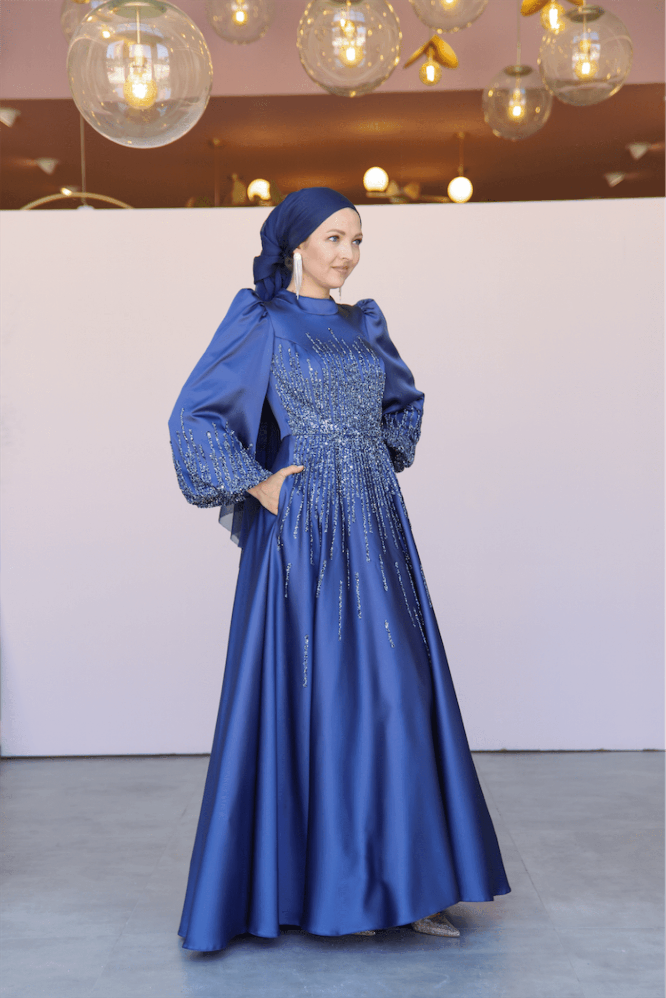 Water Hijab Evening Dress - Indigo