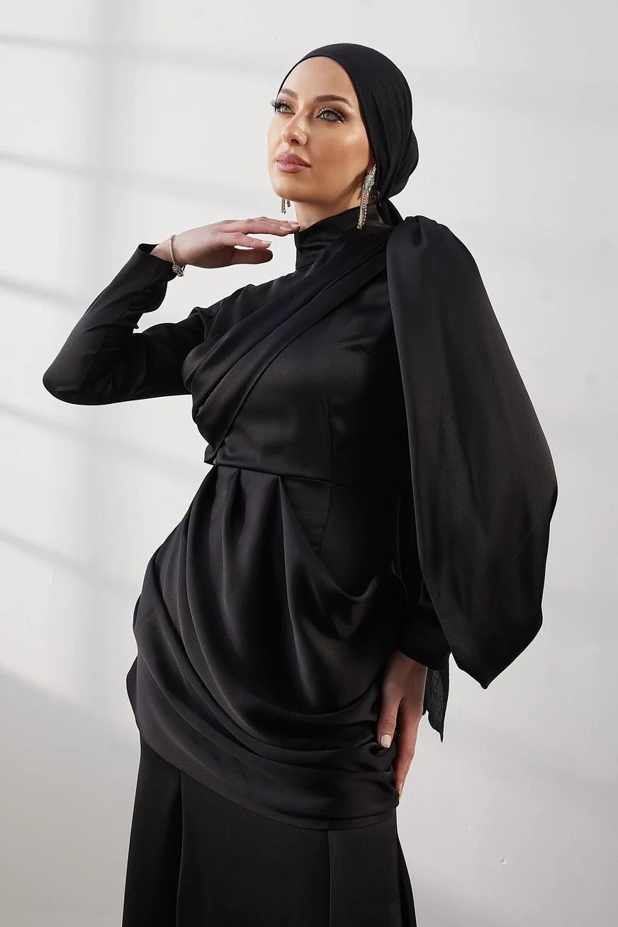 Damla Black Hijab Evening Dress