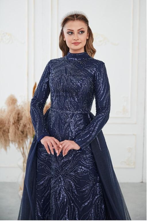 Liva Hijab Evening Dress - Navy Blue