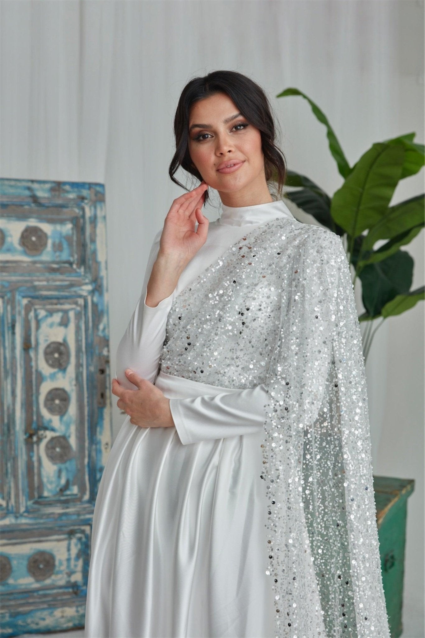 Estel Hijab Evening Dress - Ecru