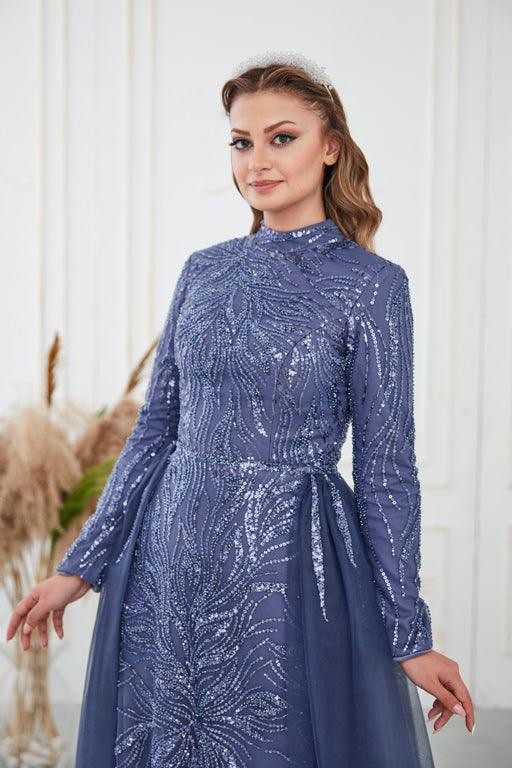 Liva Hijab Evening Dress - Indigo