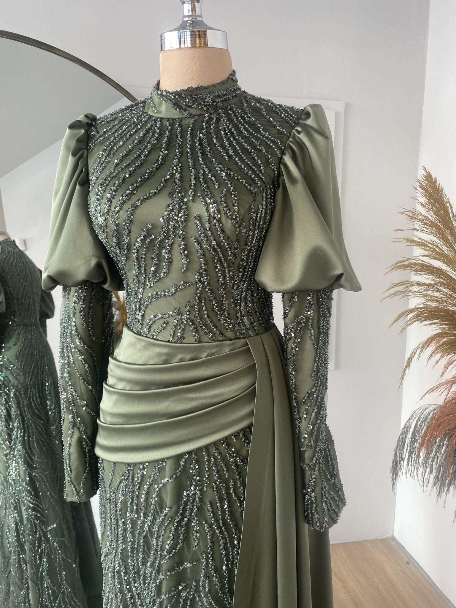 Elena Hijab Evening Dress - Khaki