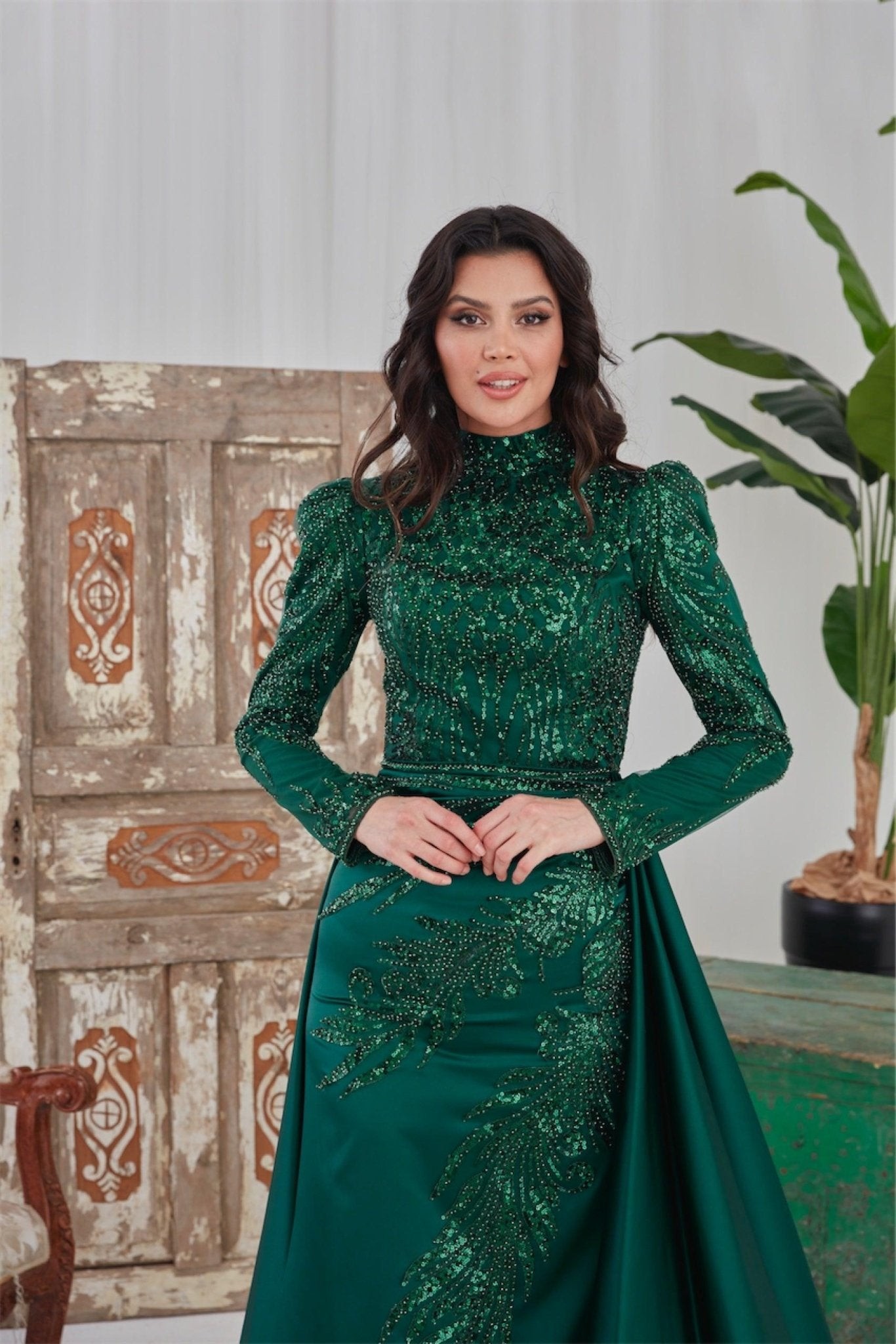 Darla Hijab Evening Dress - Emerald