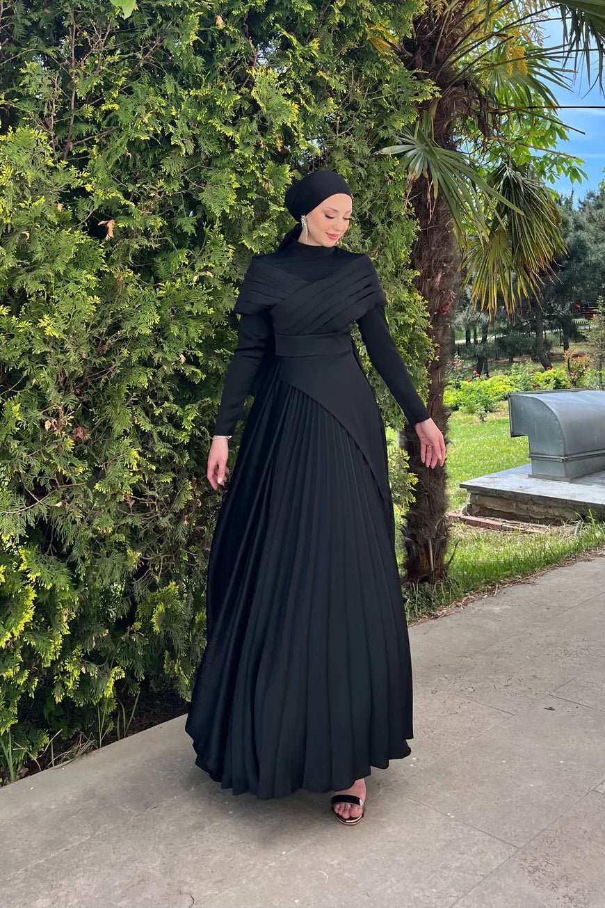 Sueda Hijab Evening Dress - Black