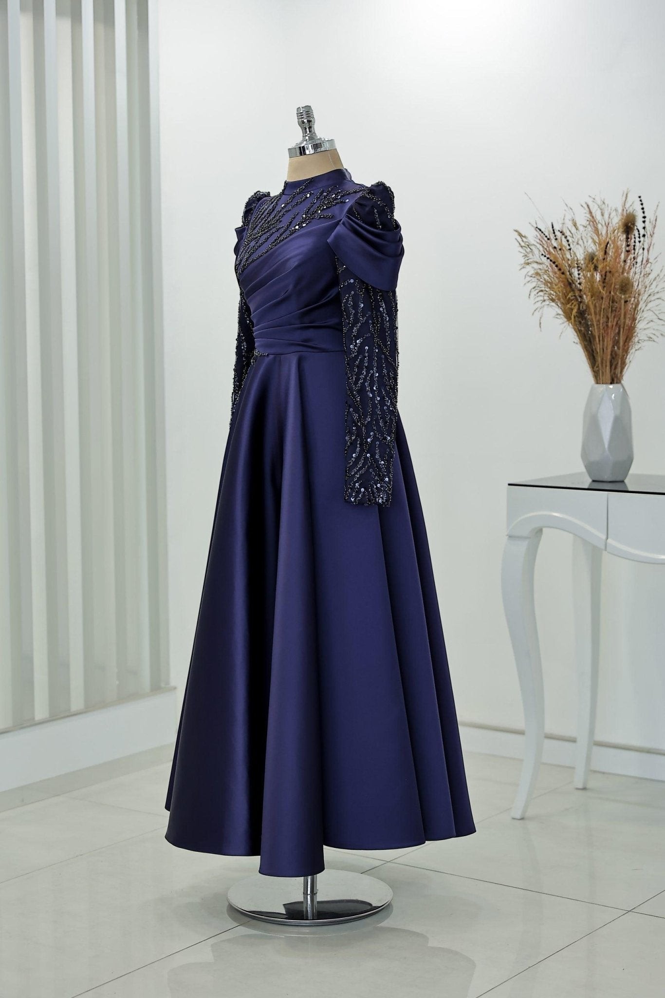 Endam Hijab Evening Dress - Navy Blue