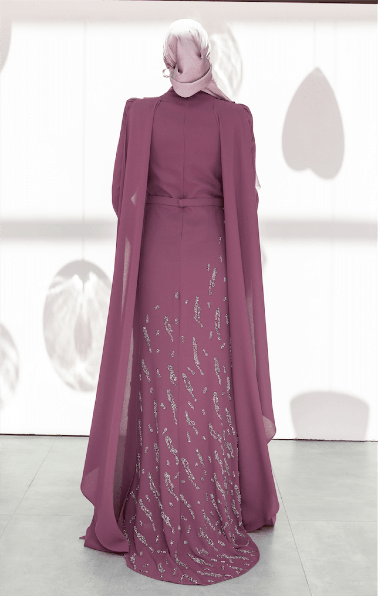 Lace Collar Hijab Evening Dress with Shawl - Plum